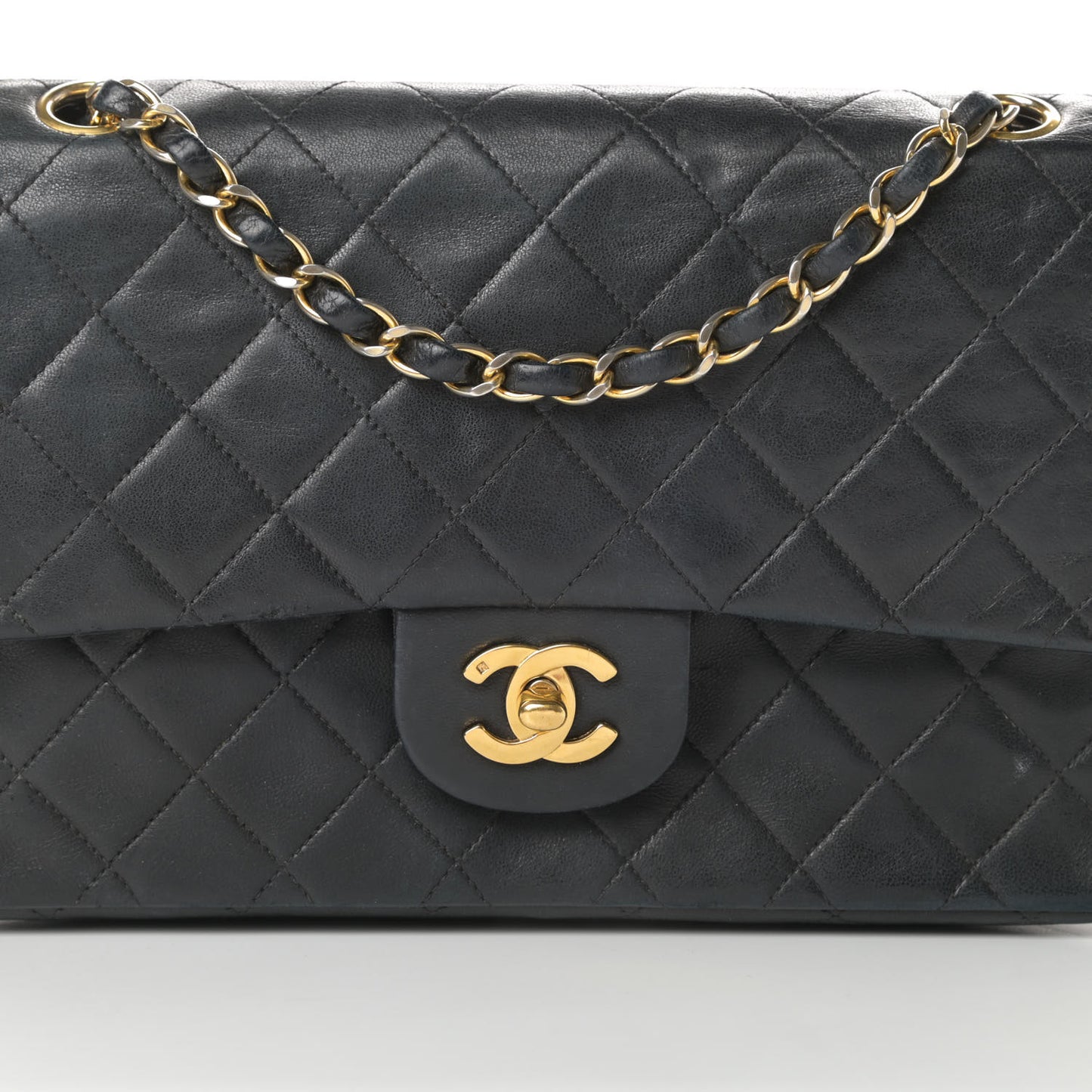 Lambskin Quilted Medium Double Flap Black