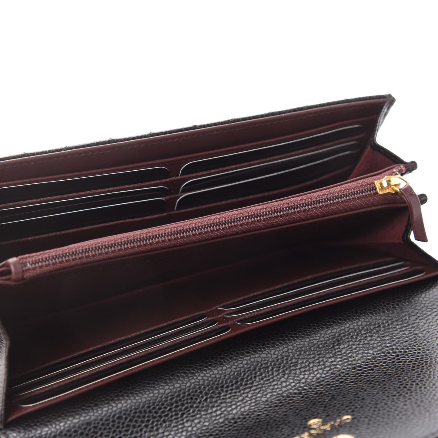 Caviar Quilted Large Gusset Flap Wallet Black