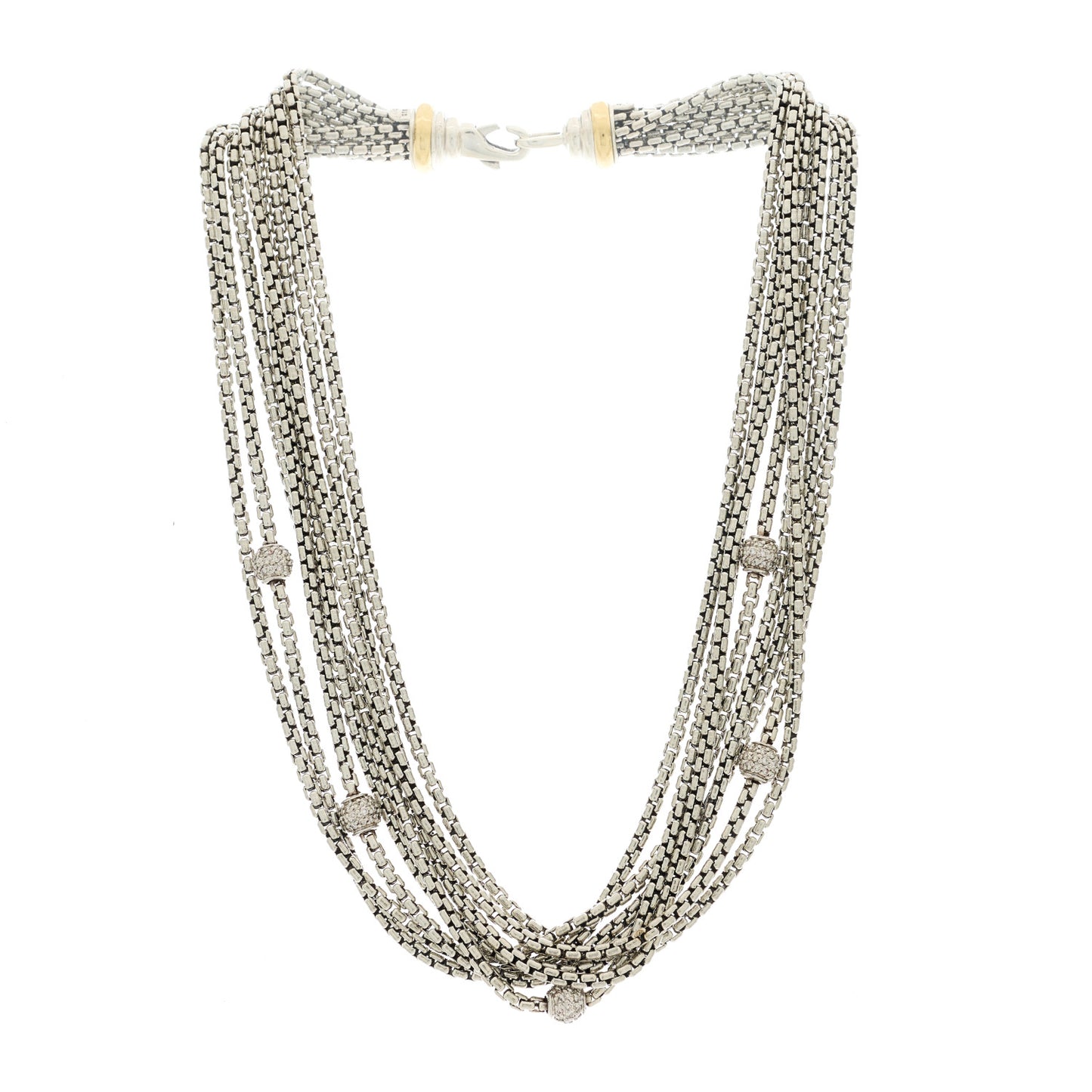 Sterling Silver 18 Yellow Gold Diamond Multi Strand Station Necklace