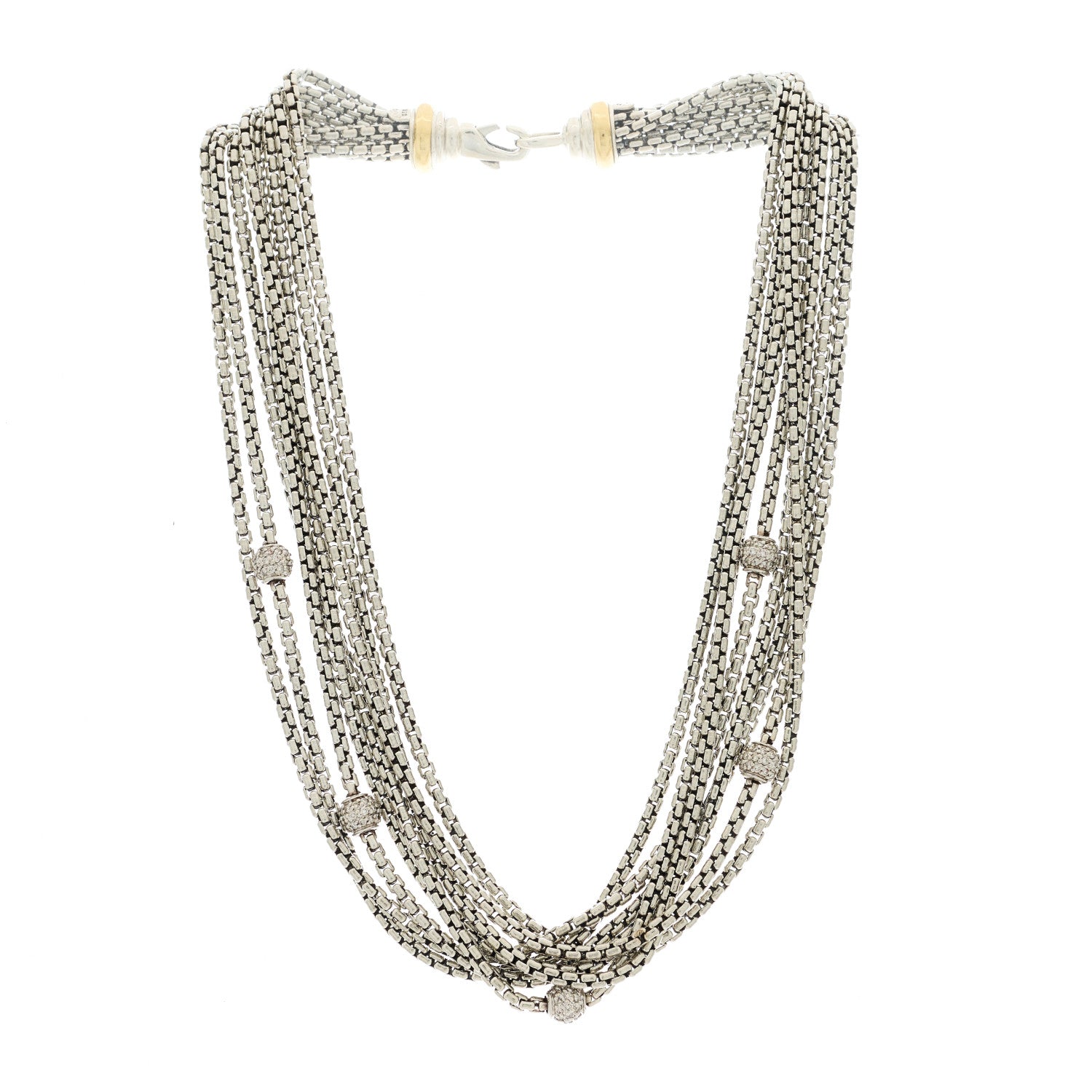 David Yurman Sterling Silver 18 Yellow Gold Diamond Multi Strand Station Necklace 3 of 5