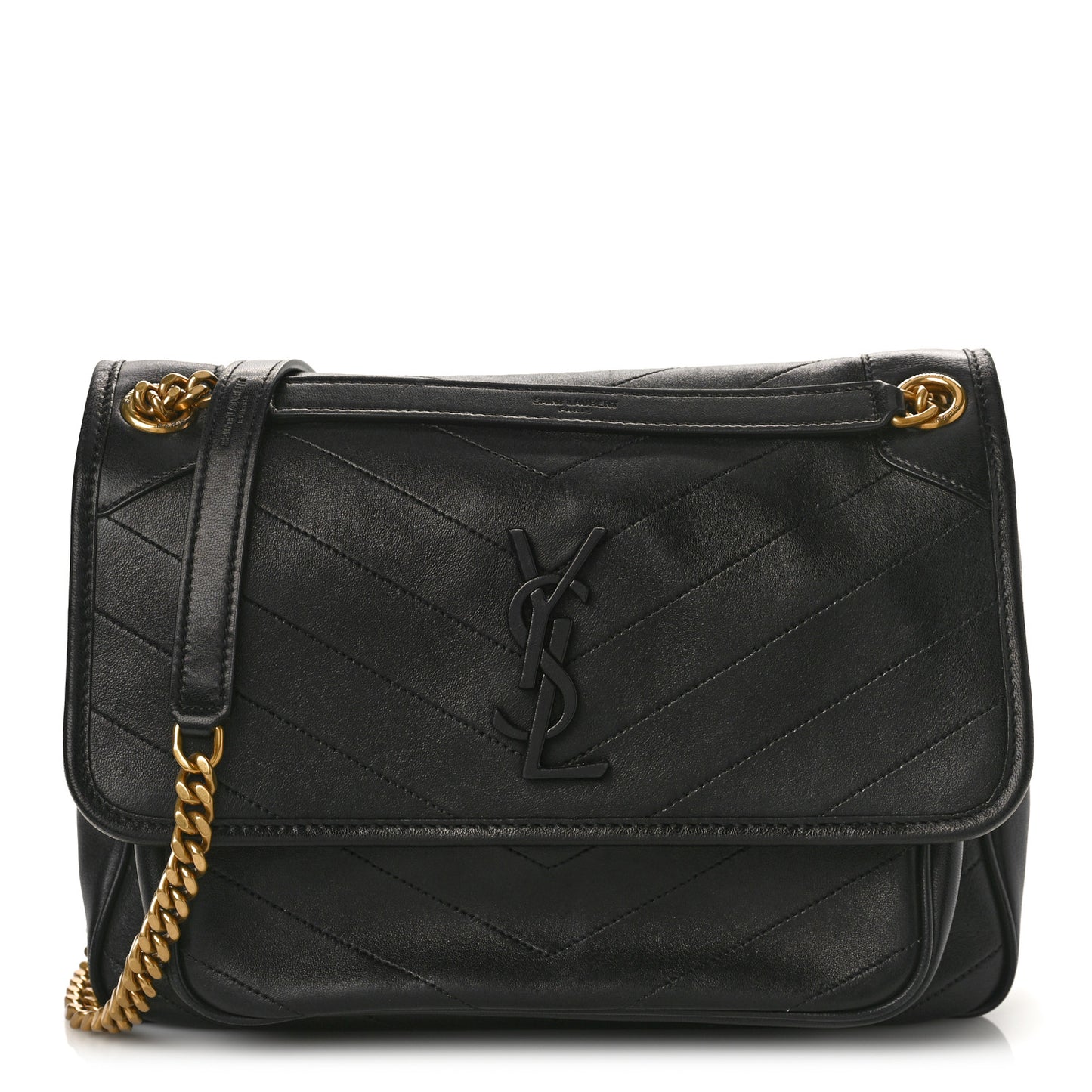 Lambskin Matelasse Monogram Medium Niki Chain Satchel Black