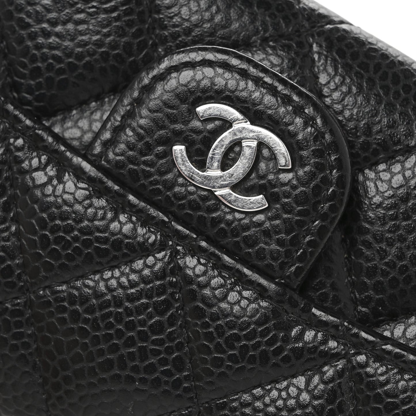 Caviar Quilted Flap Card Holder Wallet Black