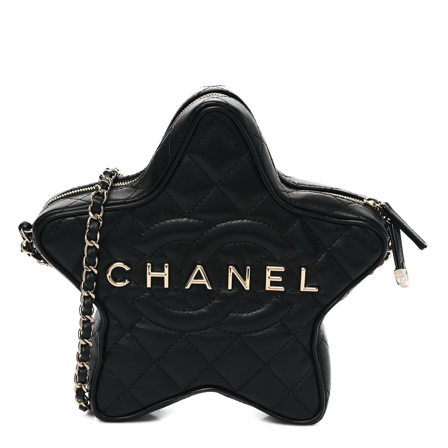 Lambskin Quilted Walk of Fame Star Bag Black