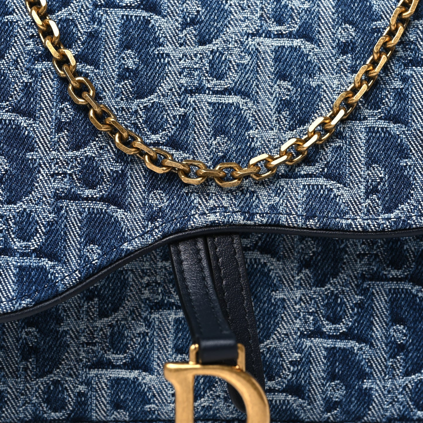 Oblique Denim Saddle Chain Long Wallet Blue