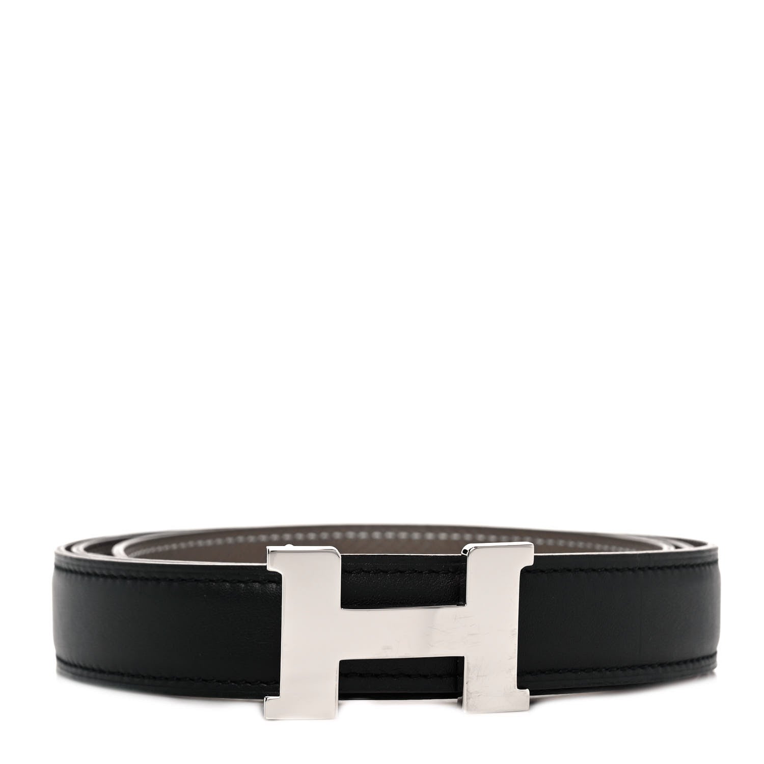 Hermes Swift Epsom 24mm H Belt 95 Black Etoupe 1 of 6