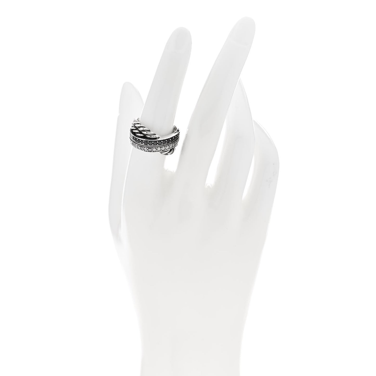 Sterling Silver Diamond Black Diamond 11mm Crossover Ring 54 6.75