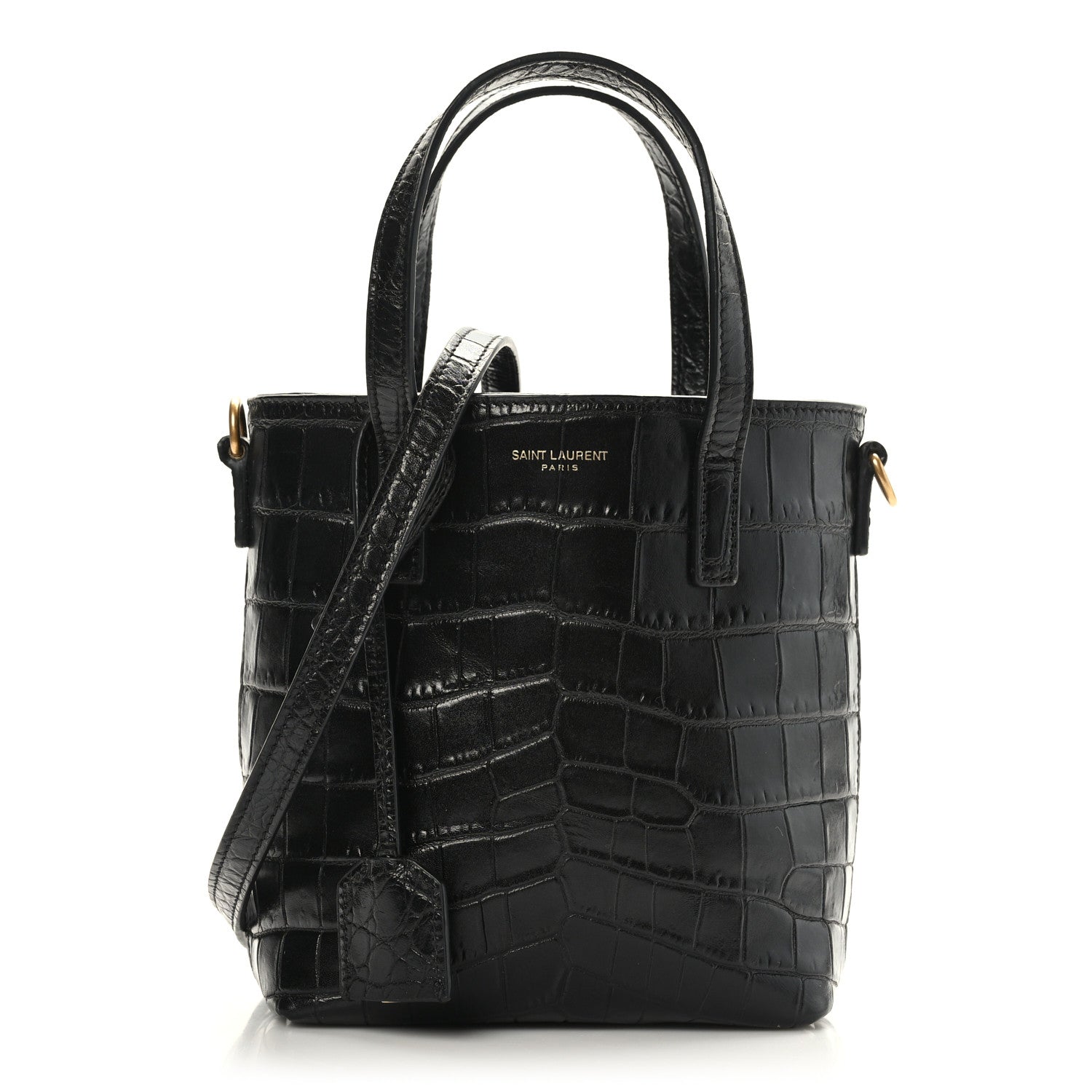 Saint Laurent Calfskin Crocodile Embossed Paris Mini Toy Shopper Tote Black 1 of 9
