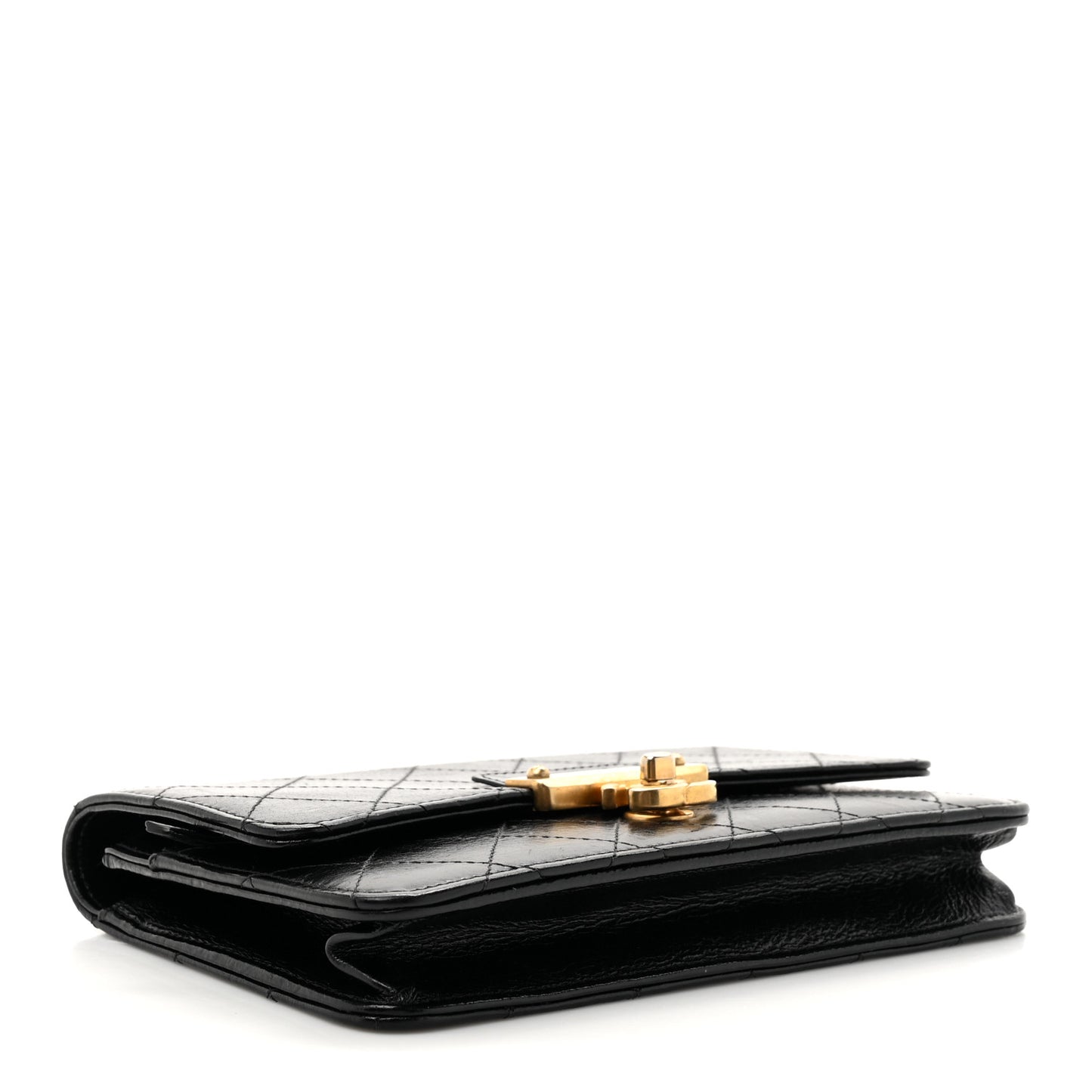 Goatskin Stitched Golden CC Wallet on Chain WOC Black