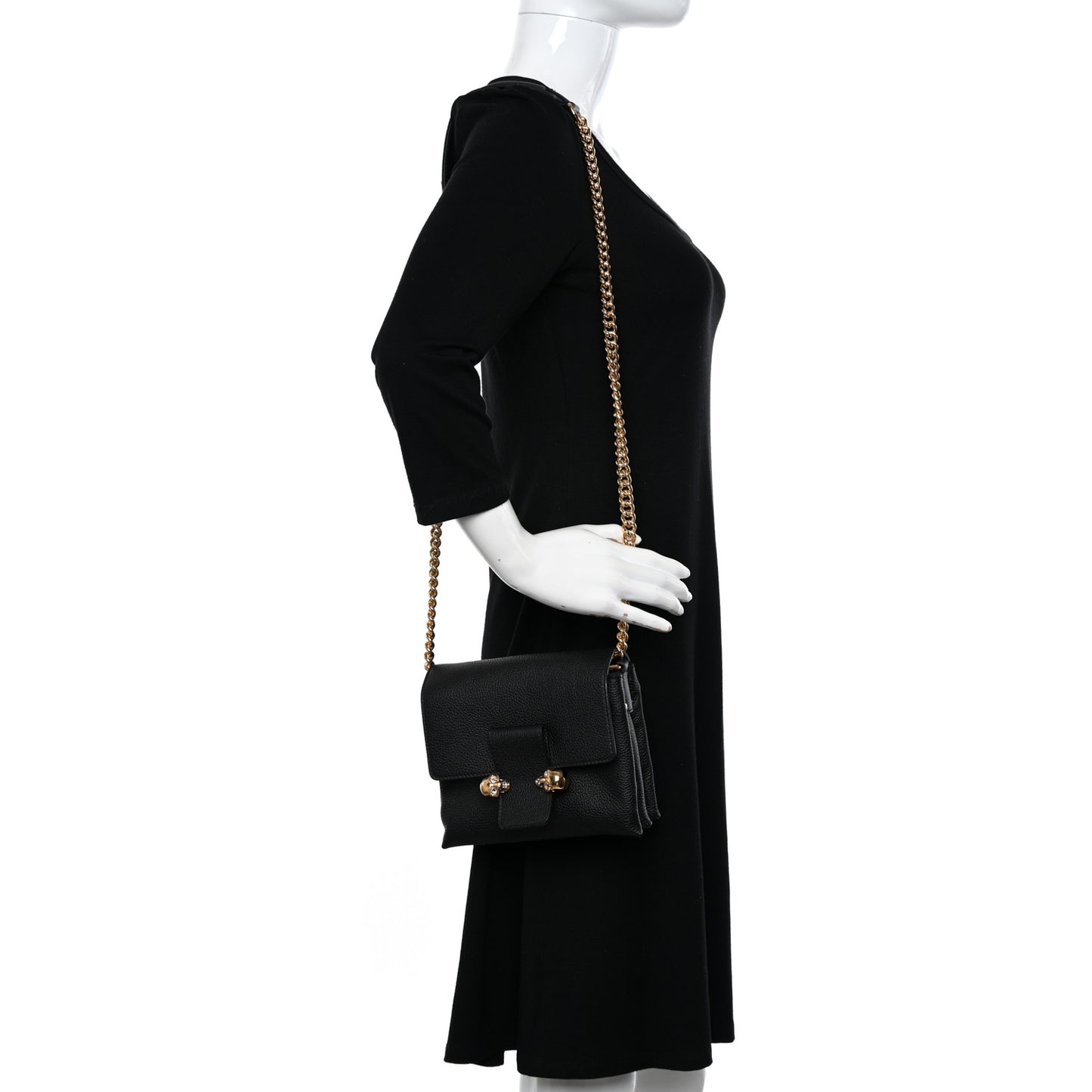 Calfskin Small Twin Skull Chain Crossbody Black