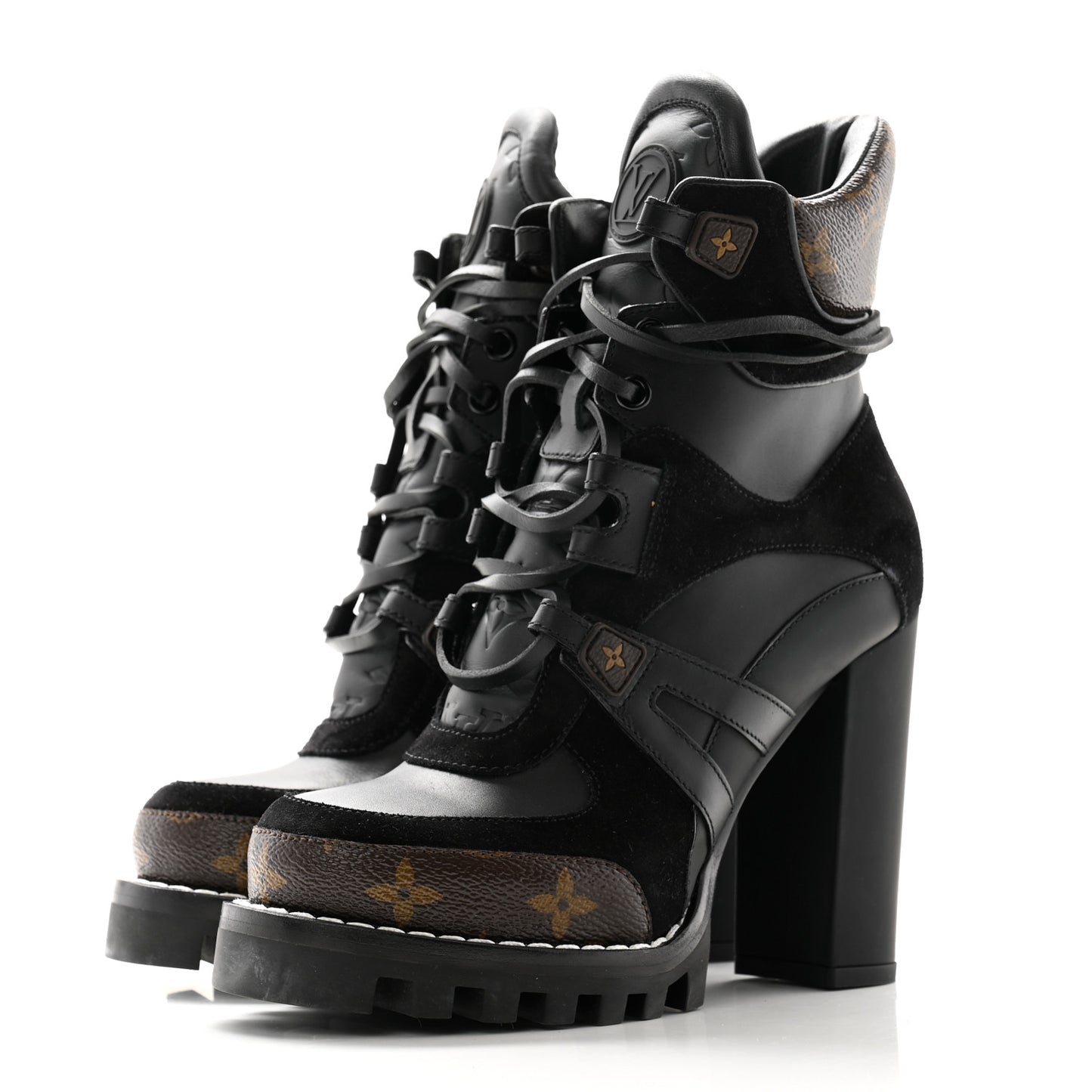 Suede Calfskin Monogram Star Trail Ankle Boots 35 Black