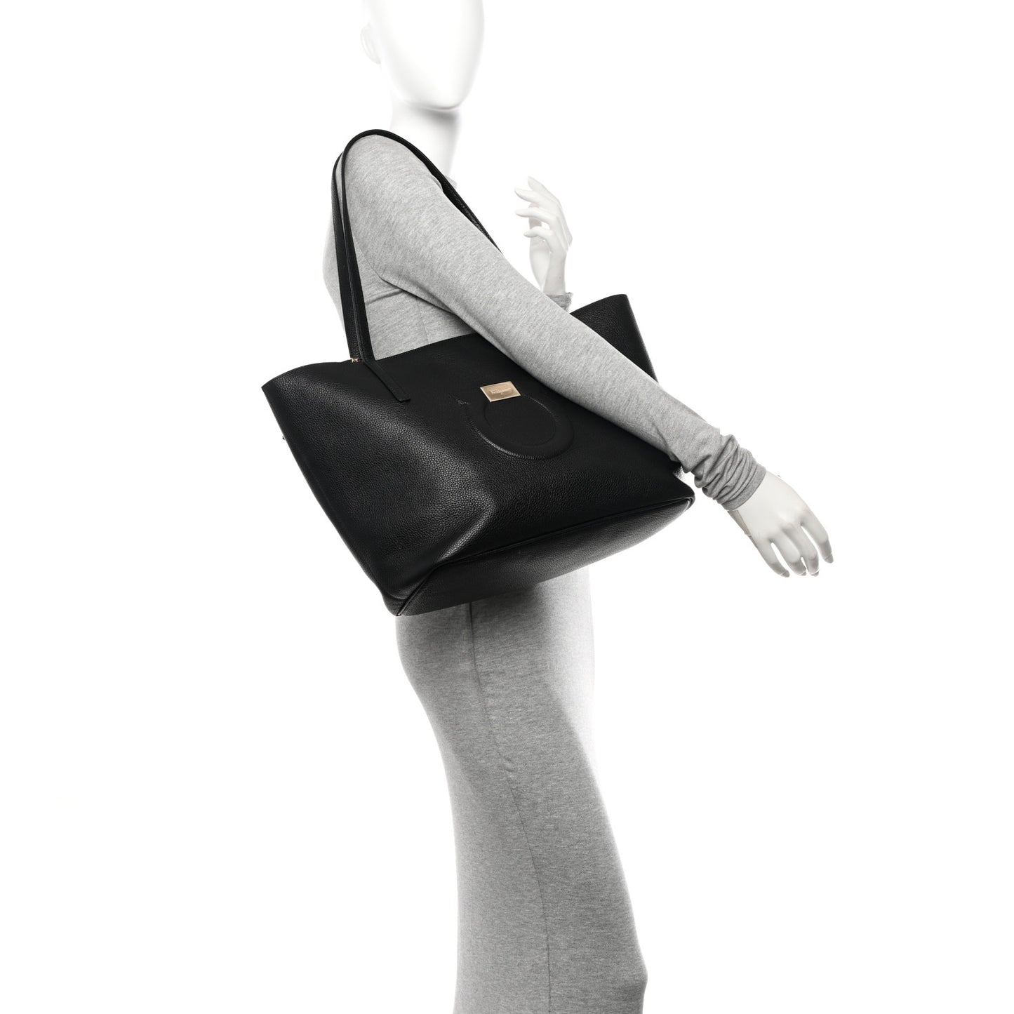 Grainy Calfskin Medium Gancini Tote Black