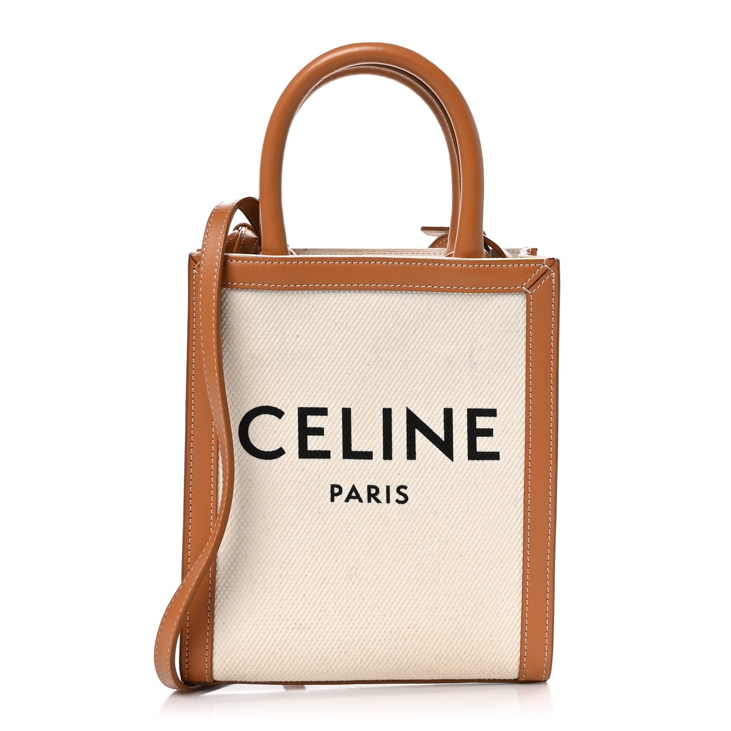 Canvas Calfskin Mini Vertical Cabas Natural Tan