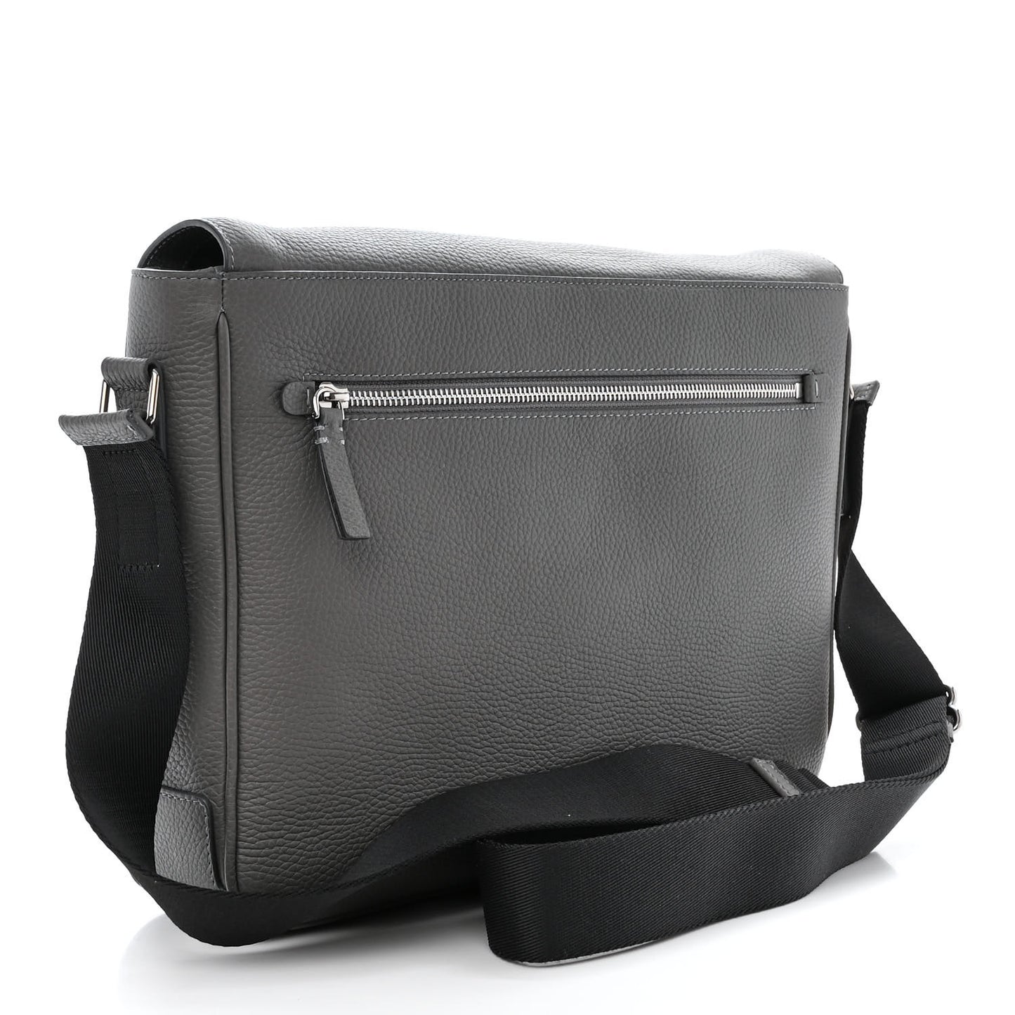 Grainy Calfskin Embossed Bruno Messenger Charcoal Grey