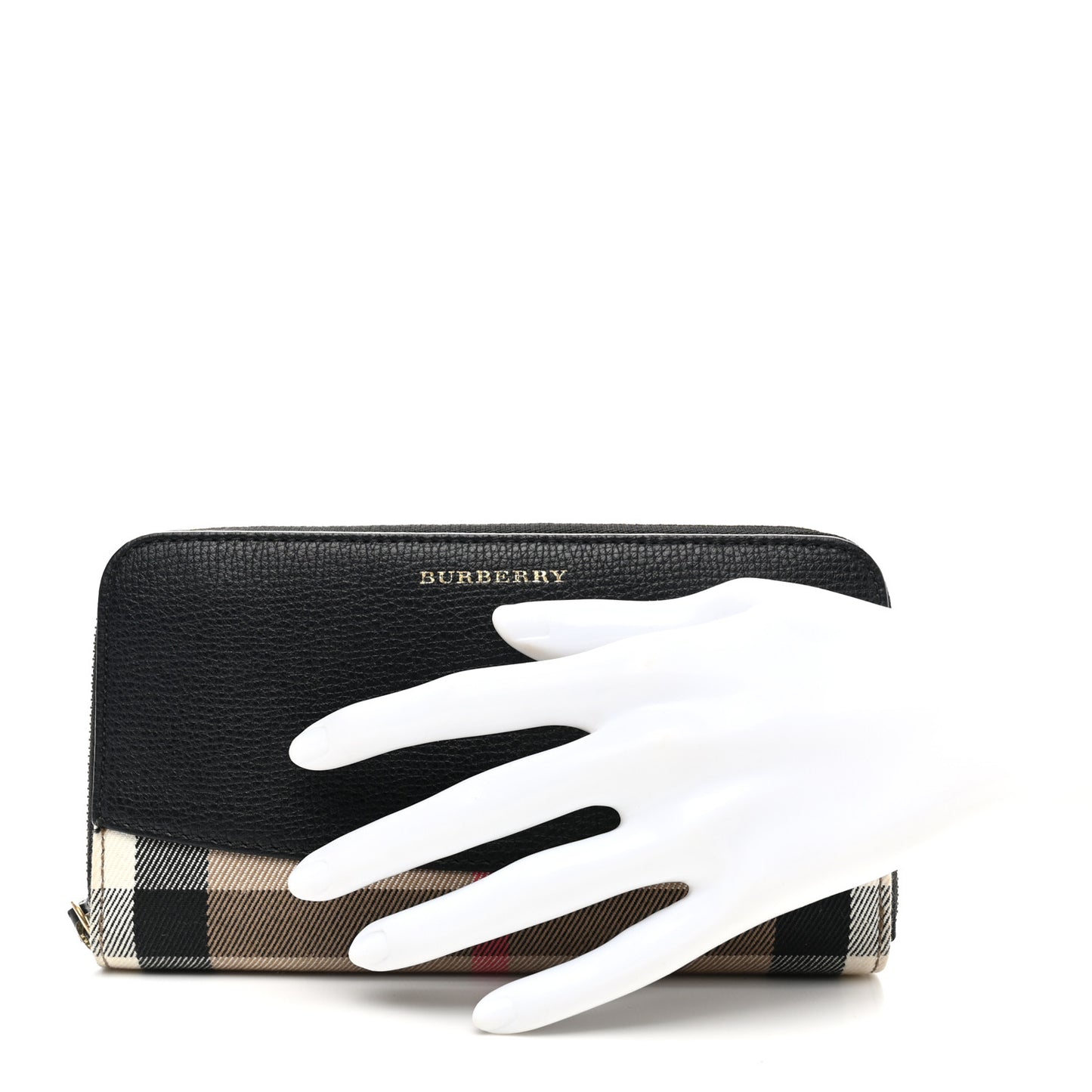 Calfskin House Check Elmore Zip Around Wallet Black