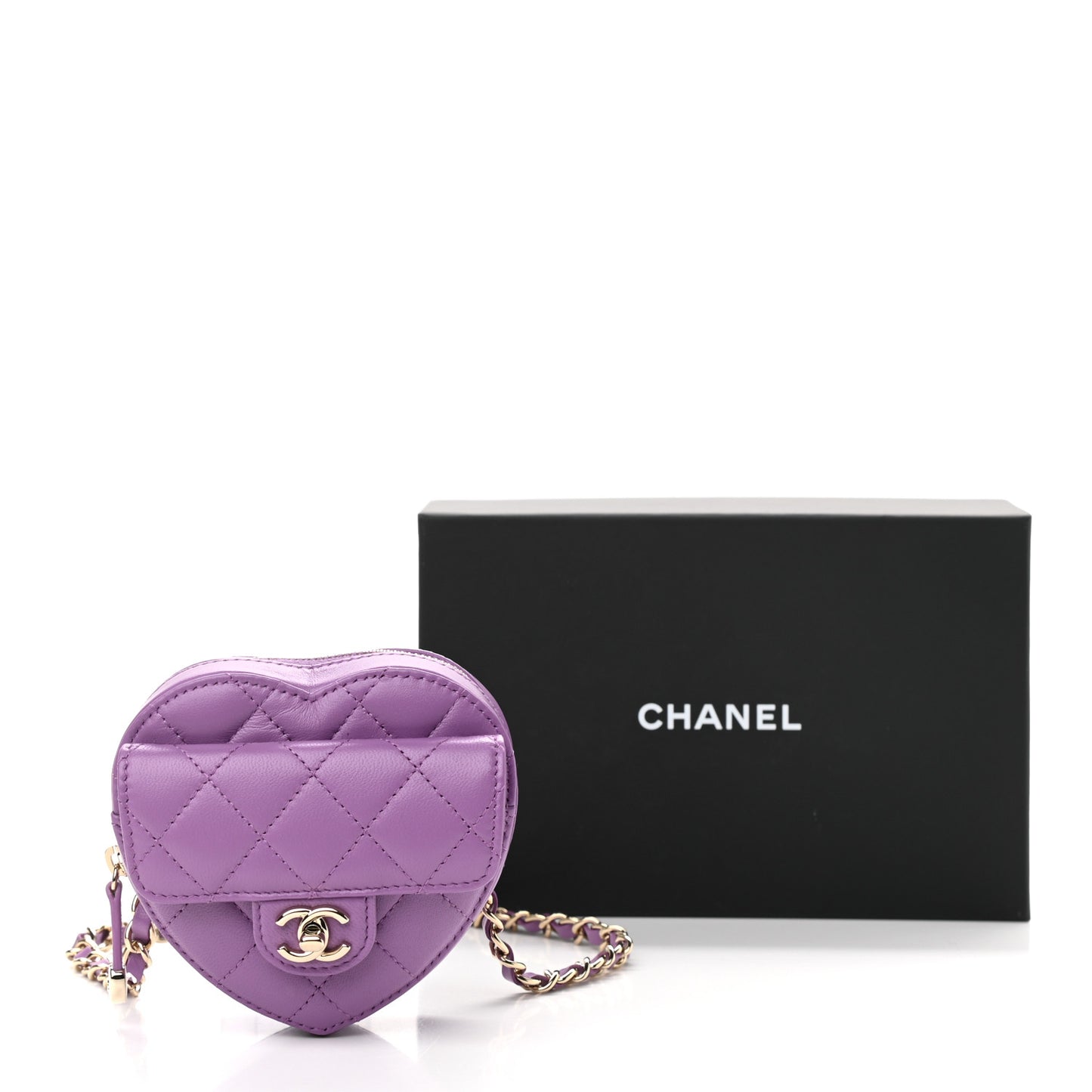 Lambskin Quilted CC In Love Heart Waist Belt Bag With Chain Purple