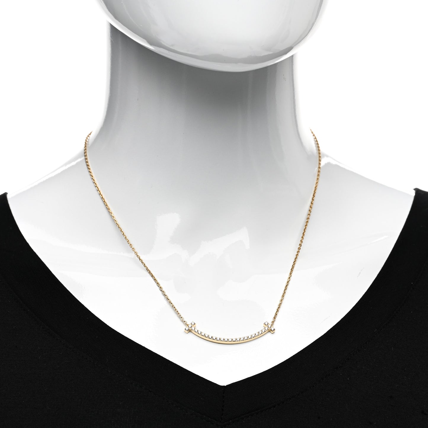 18K Yellow Gold Diamond Medium T Smile Pendant Necklace