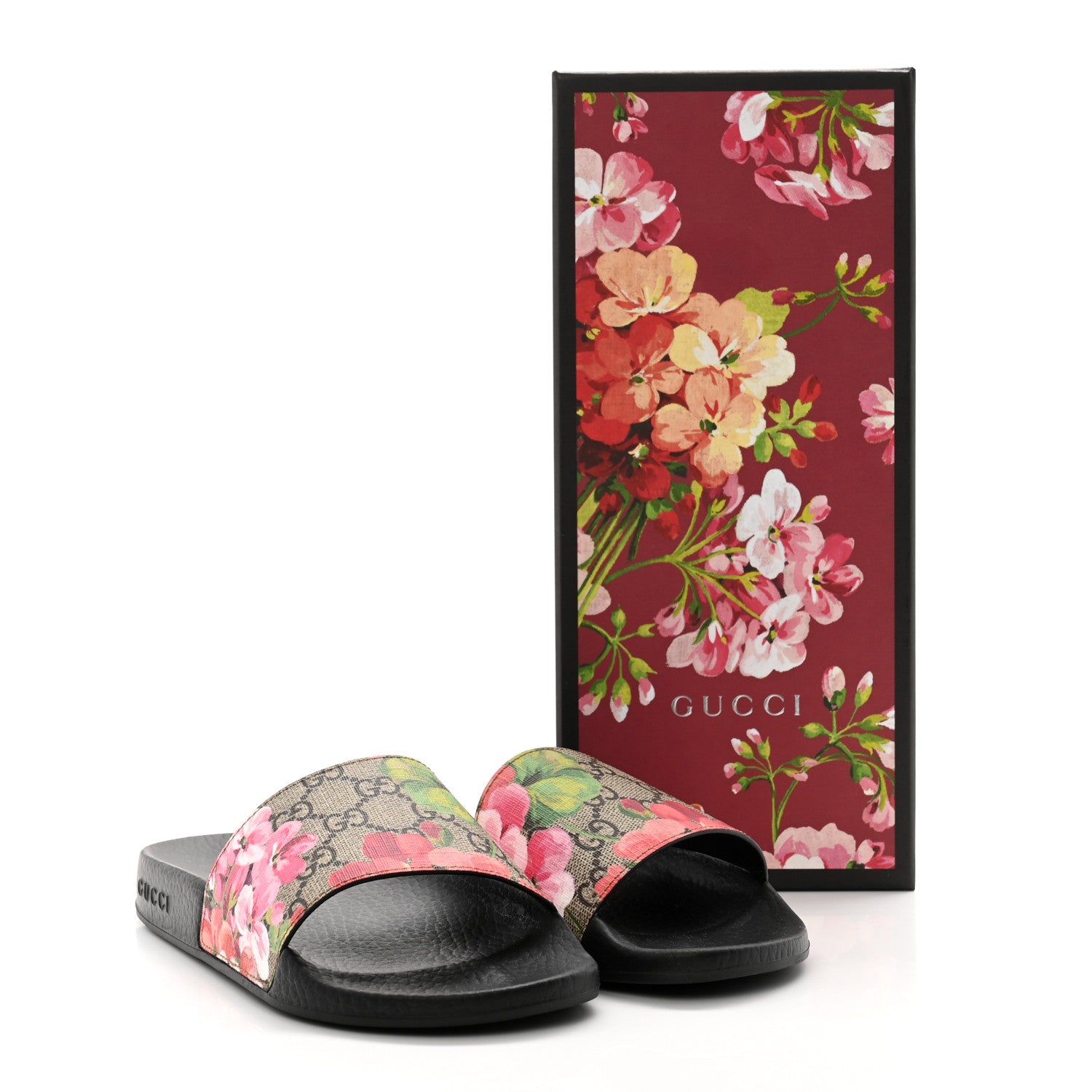 Gucci GG Supreme Monogram Blooms Slide Sandals 36 Beige Multicolor 9 of 9