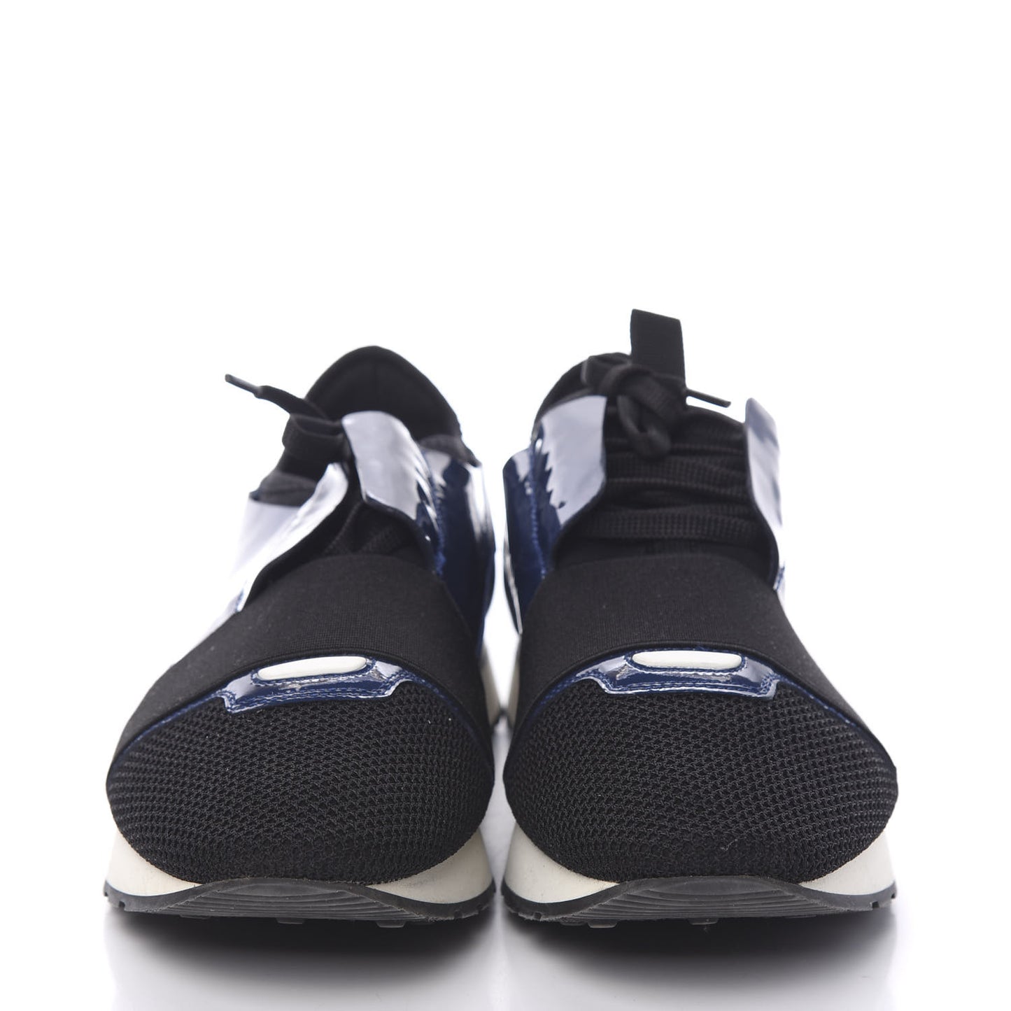 Patent Calfskin Neoprene Mesh Suede Mens Race Runner Sneakers 41 Black Navy