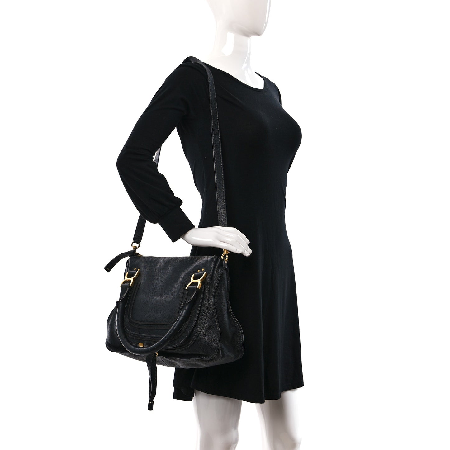 Calfskin Medium Marcie Satchel Black