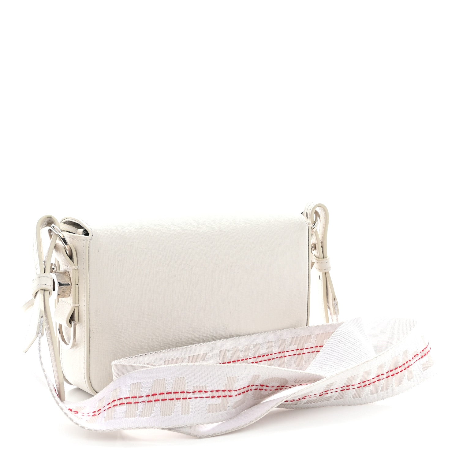 Off-White Saffiano Striped Mini Diag Binder Clip Bag White Black Red 3 of 12