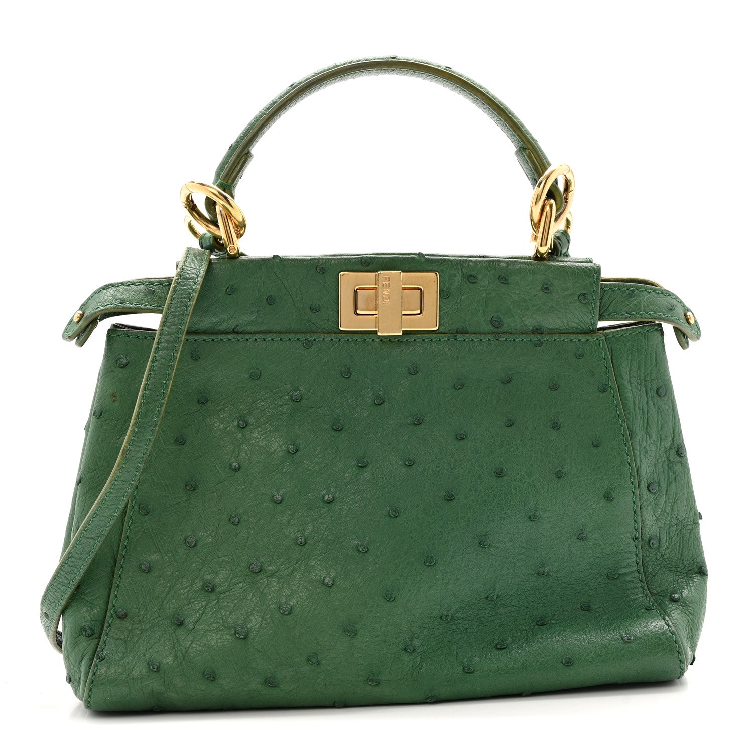 Fendi Ostrich Shiny Nappa Mini Peekaboo I SEE U Satchel Green