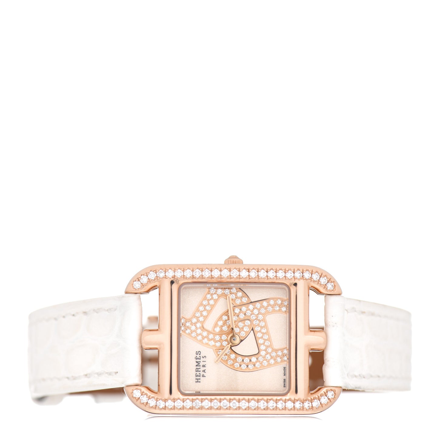 18K Rose Gold Alligator Diamond Bezel 23mm Cape Cod Chaine d'Ancre Joaillier Quartz Watch Blanc