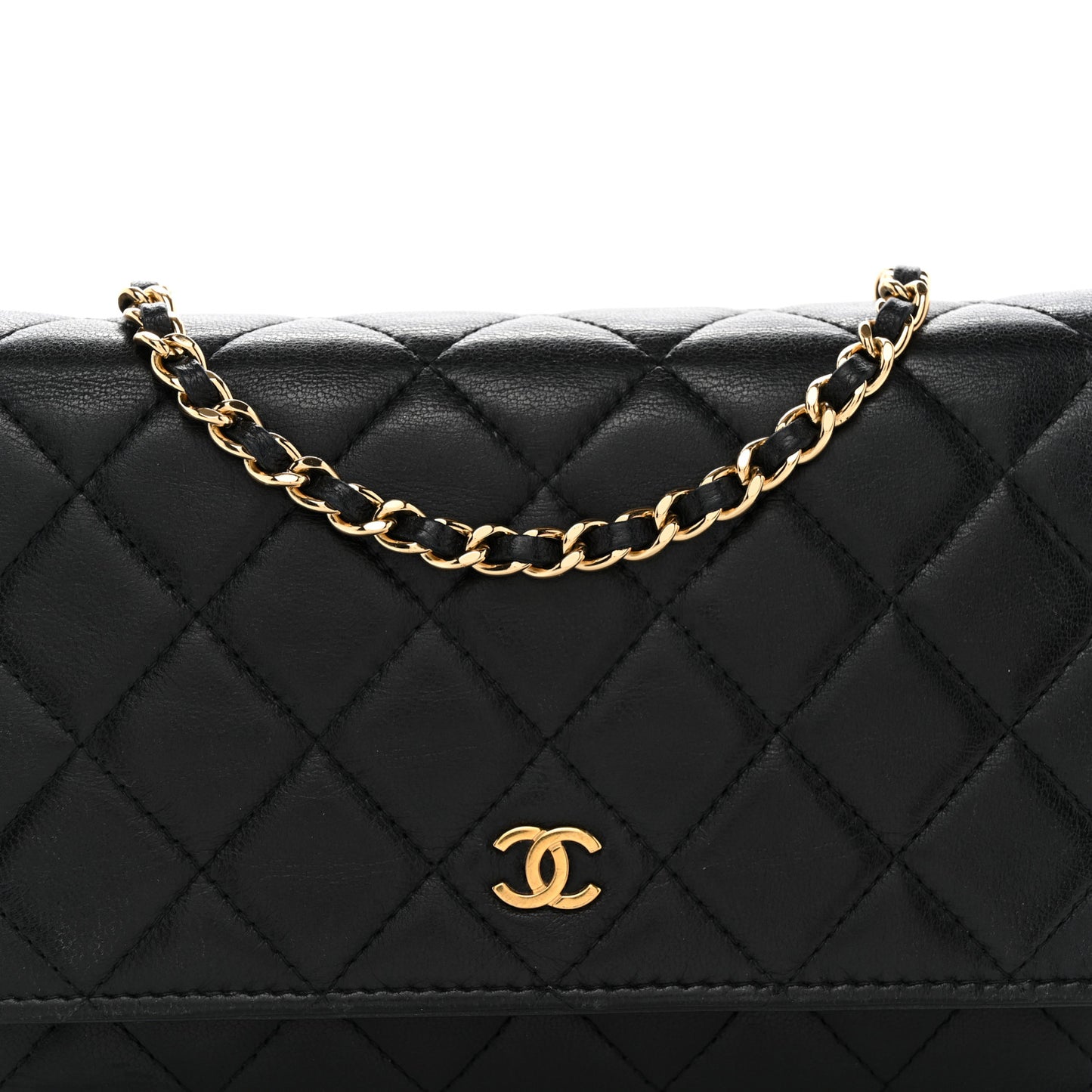 Lambskin Quilted Wallet On Chain WOC Black