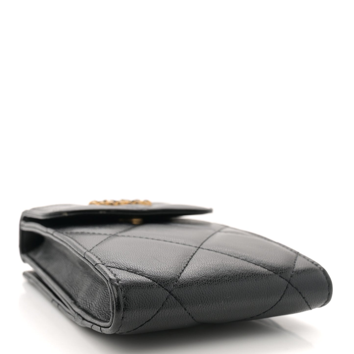 Lambskin Quilted Chanel 19 Phone Holder With Chain Black