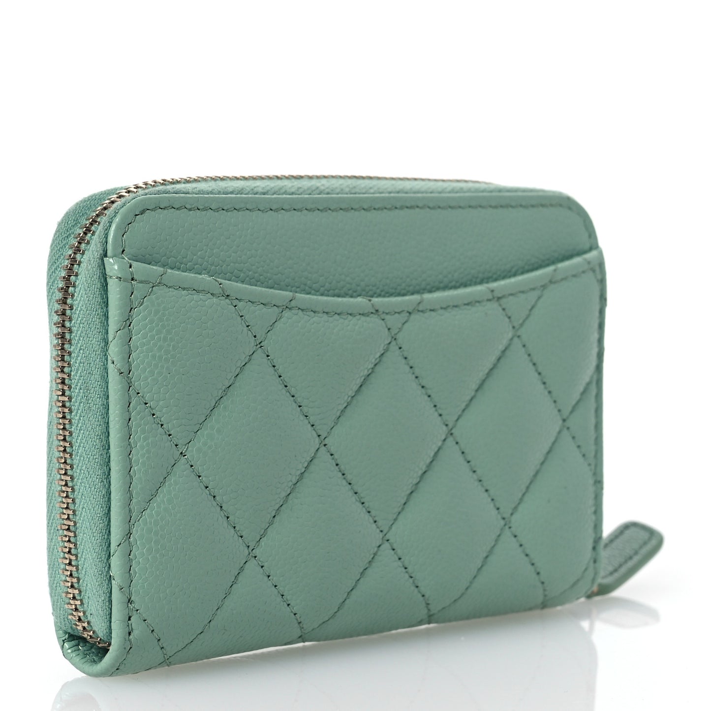 Caviar Quilted Zip Around Coin Purse Wallet Dark Green