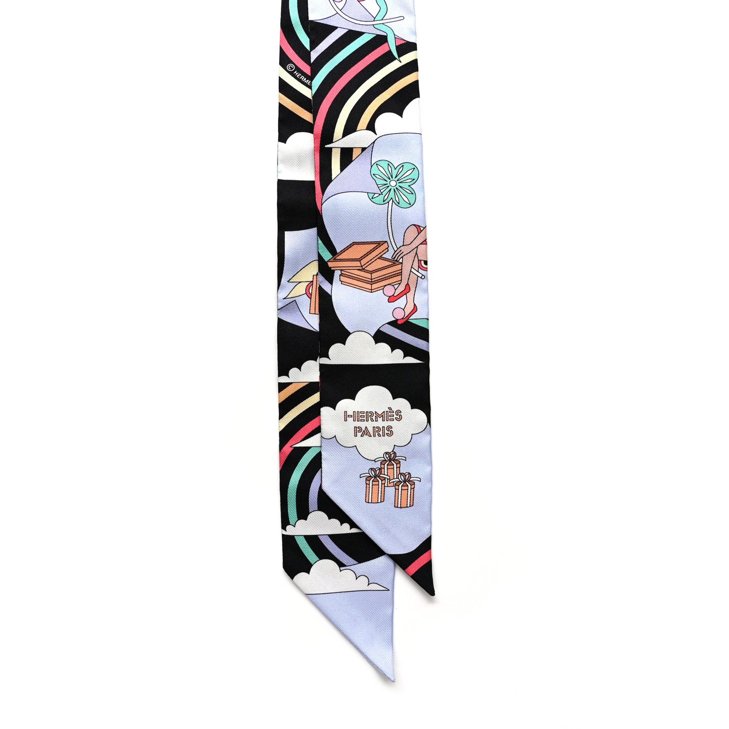 Silk Carres Volants Twilly Black Ciel Multicolor