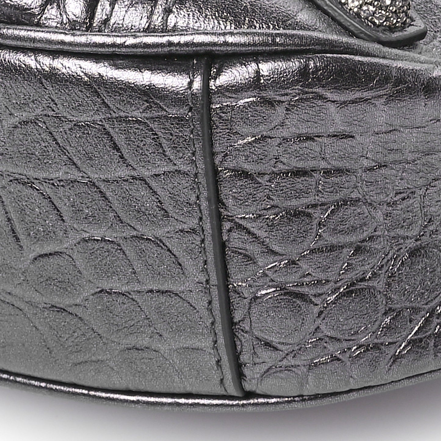 Extra Supple Calfskin Crystal Crocodile Embossed Le Cagole Shoulder Bag XS Gunmetal