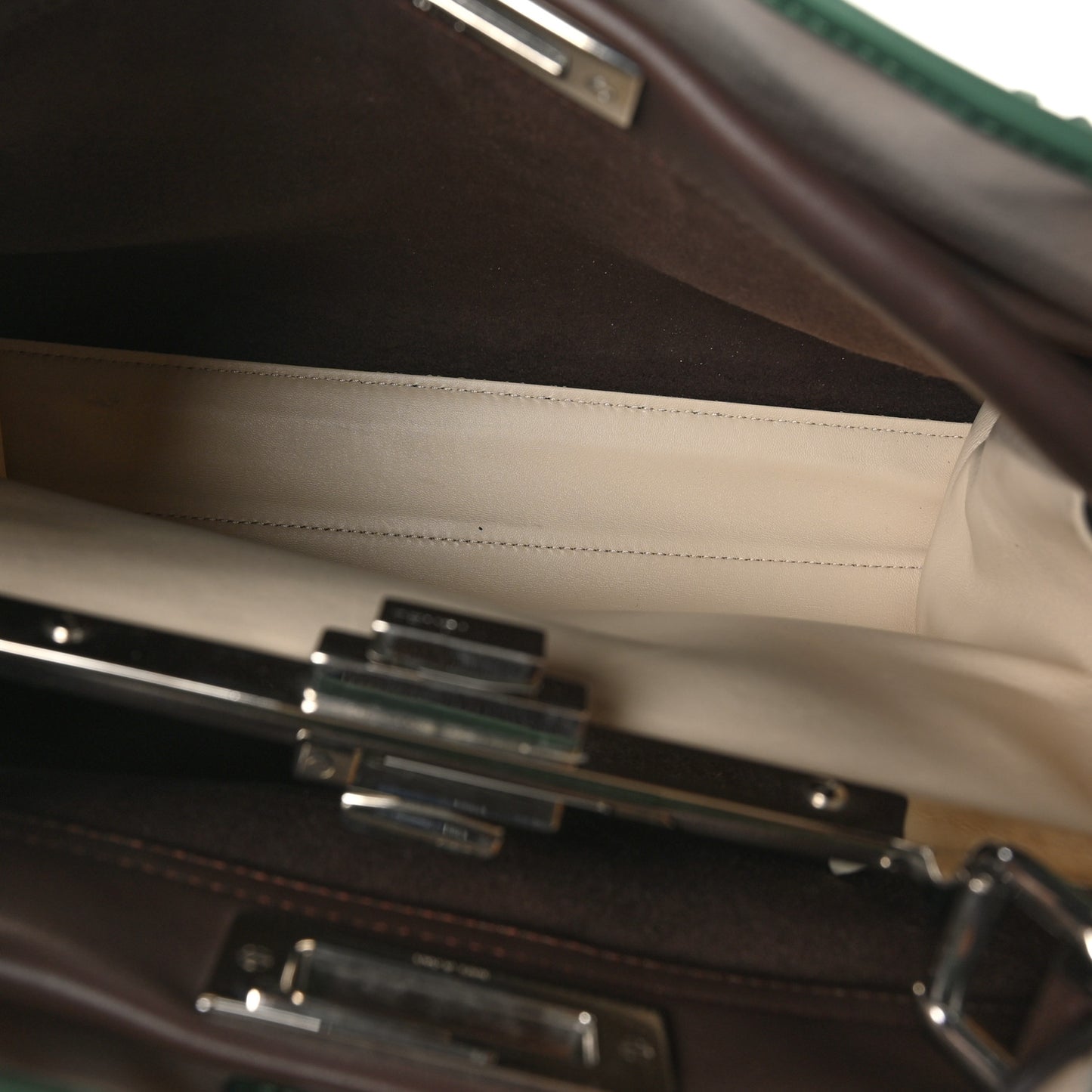 Vitello Seta Century Nappa Canvas Medium Peekaboo Iconic Defender Satchel Moresco Verde Islanda