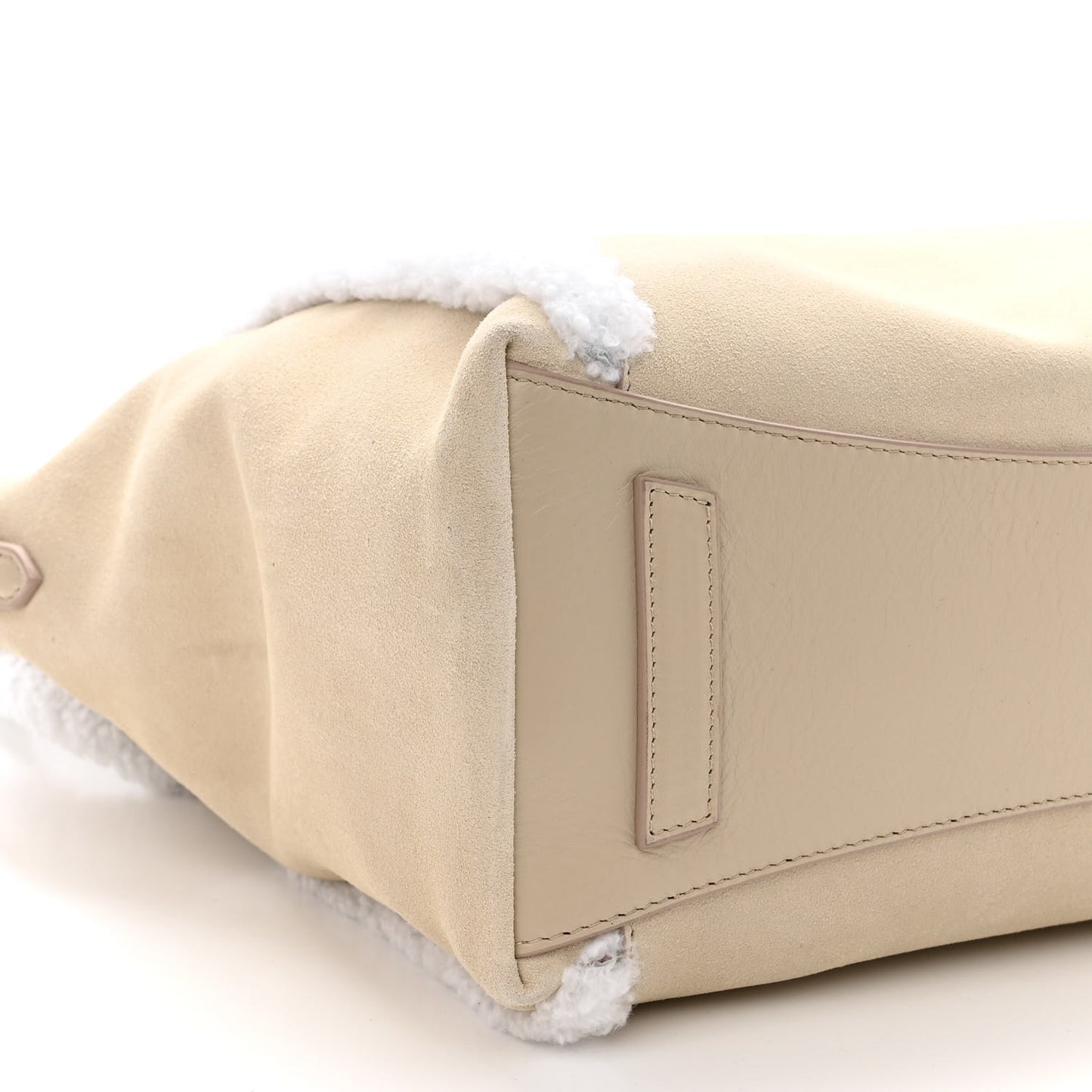 Suede Shearling Small Antigona Natural Beige