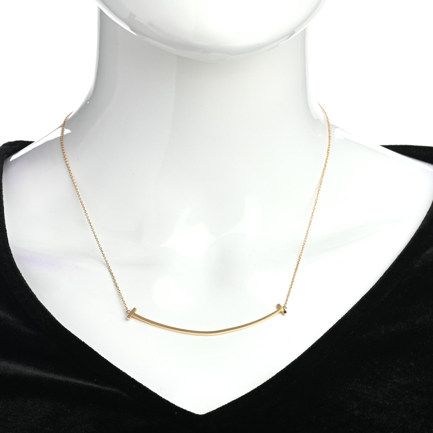 Tiffany 18K Yellow Gold Large T Smile Pendant Necklace 2 of 5