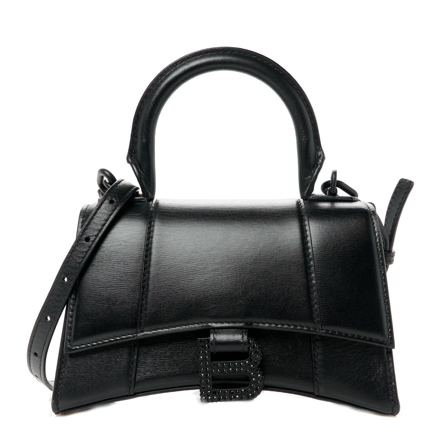 Balenciaga Shiny Box Calfskin Strass Hourglass Top Handle Bag XS Black 1 of 11
