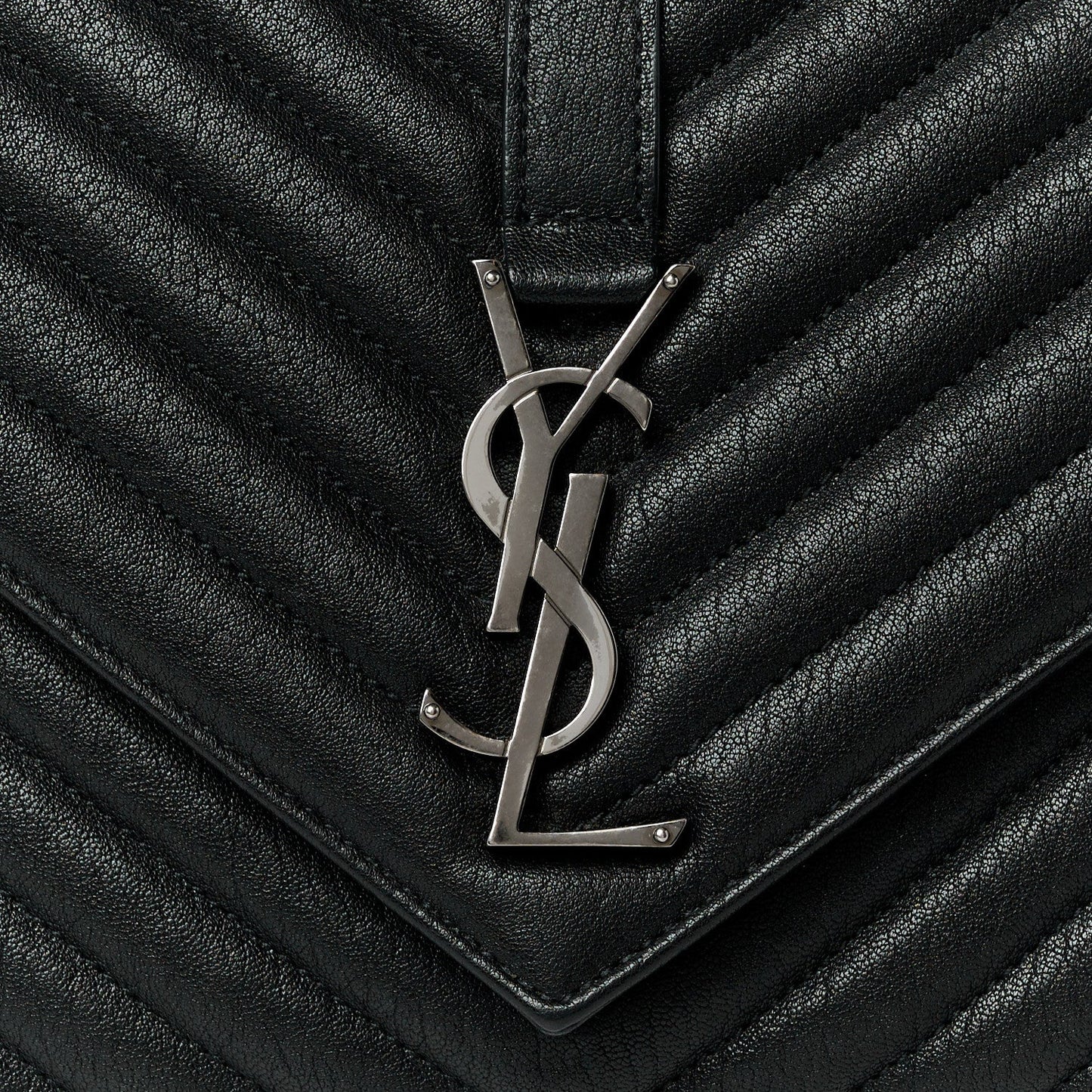 Sheepskin Matelasse Chevron Monogram Large College Satchel Black