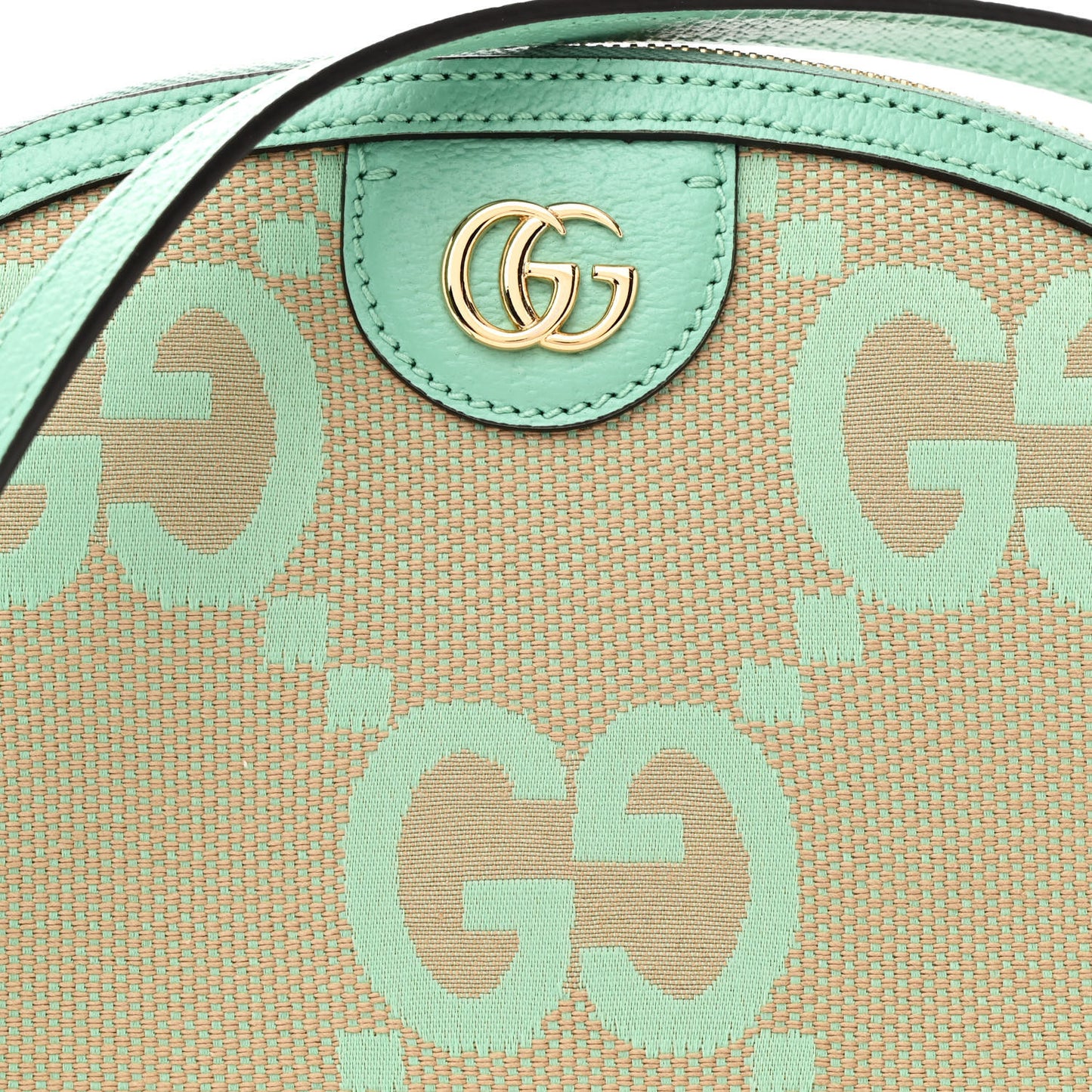 Monogram Jumbo GG Textured Dollar Calfskin Small Ophidia Dome Shoulder Bag Beige Pepperlight Mint