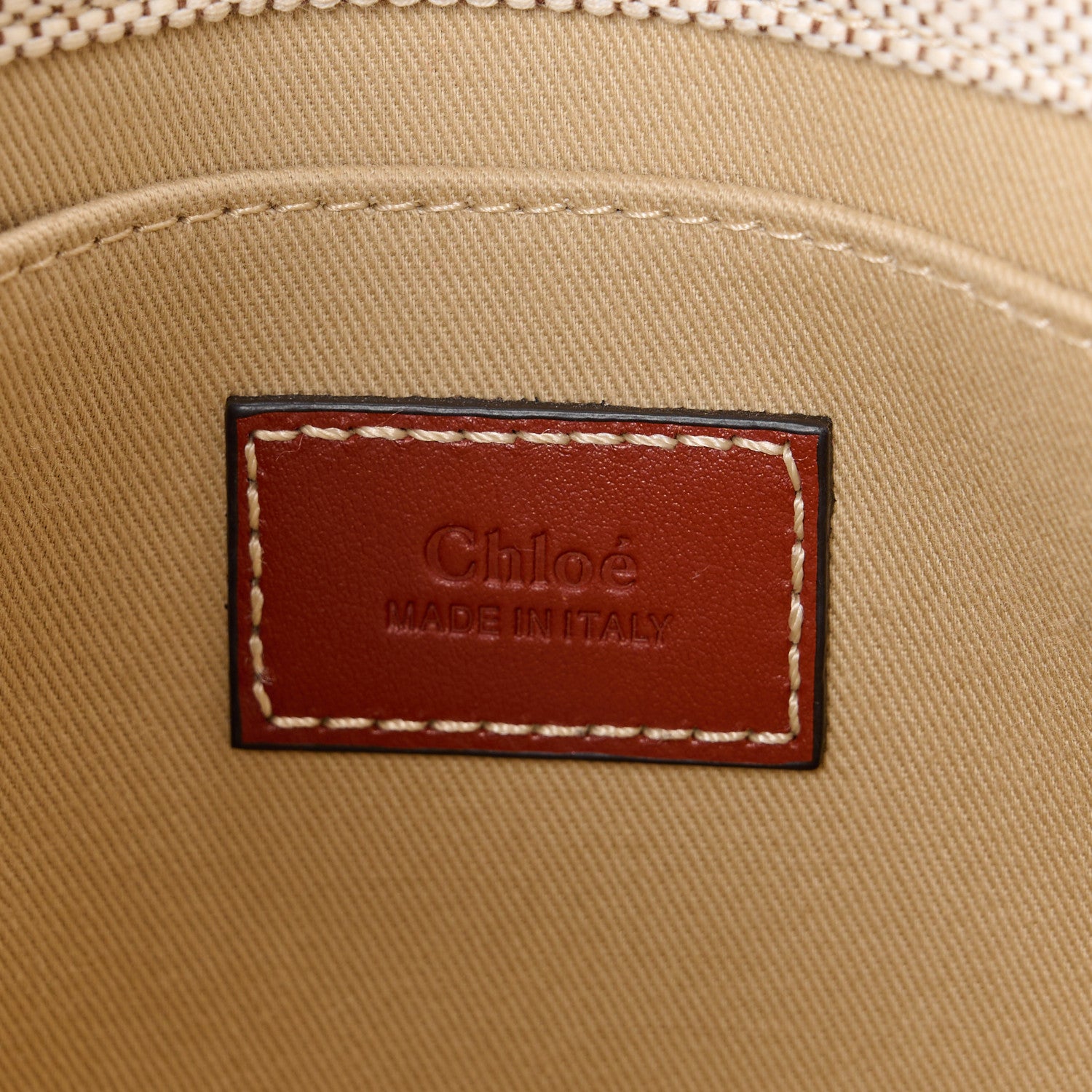 Chloe Cotton Calfskin Small Woody Ribbon Tote With Strap White Brown 7 of 12