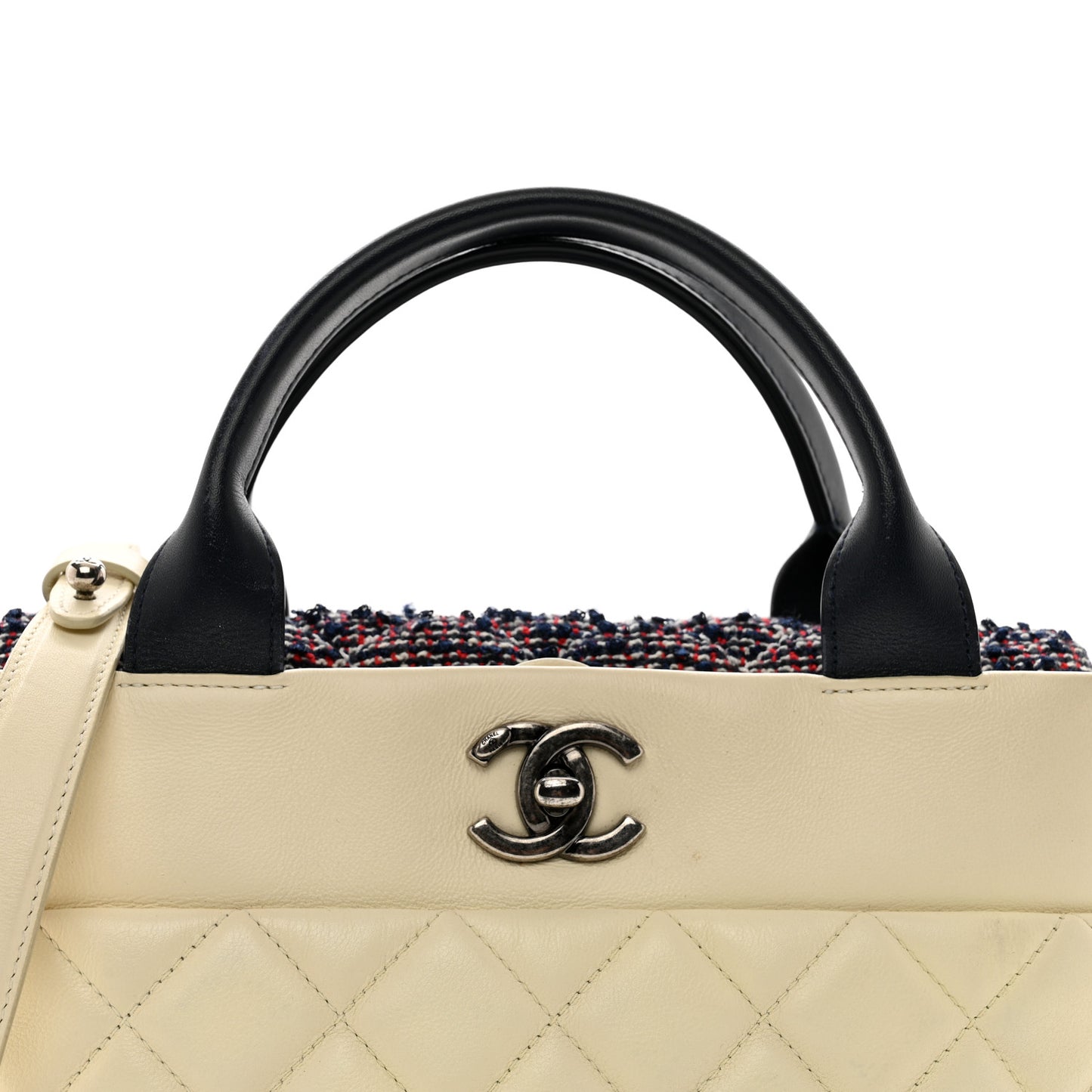Calfskin Tweed Quilted Small Tote White Multicolor