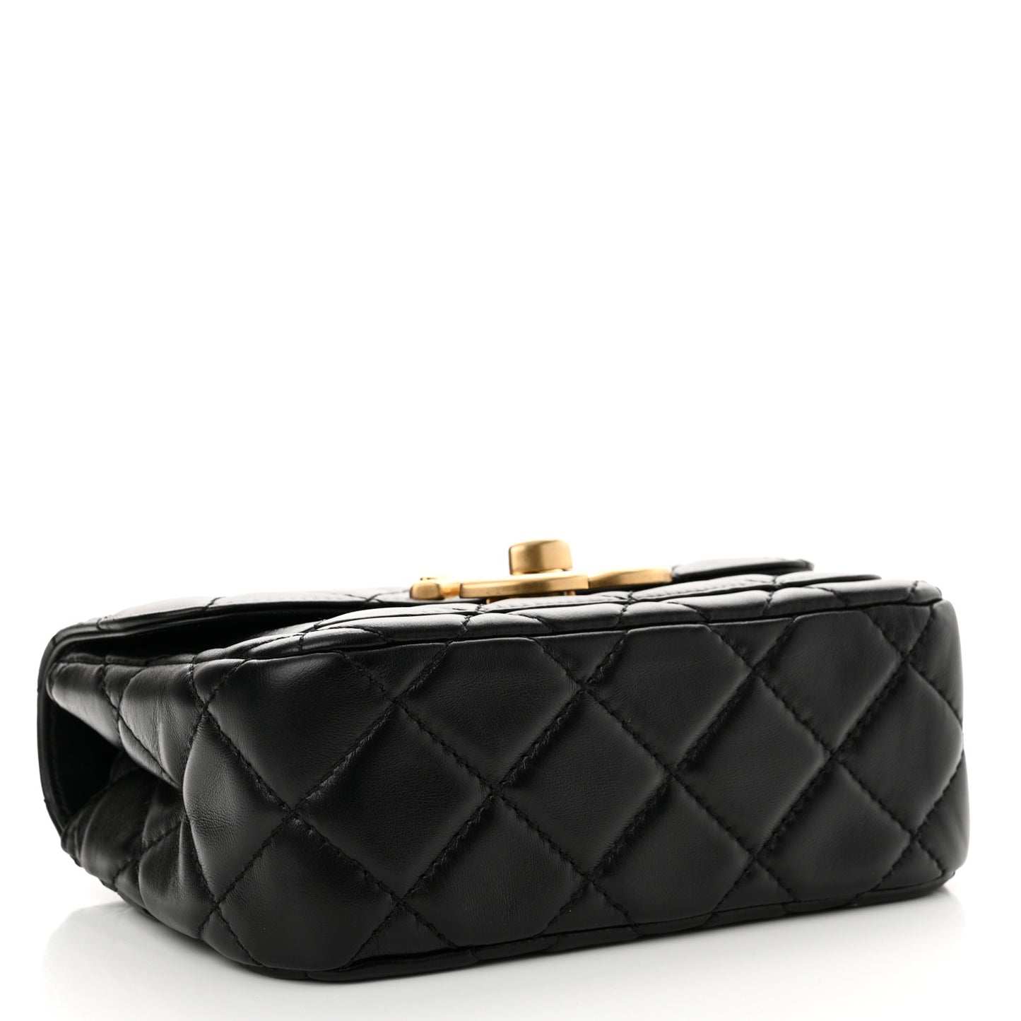Shiny Lambskin Quilted Mini Maxi CC Flap Black