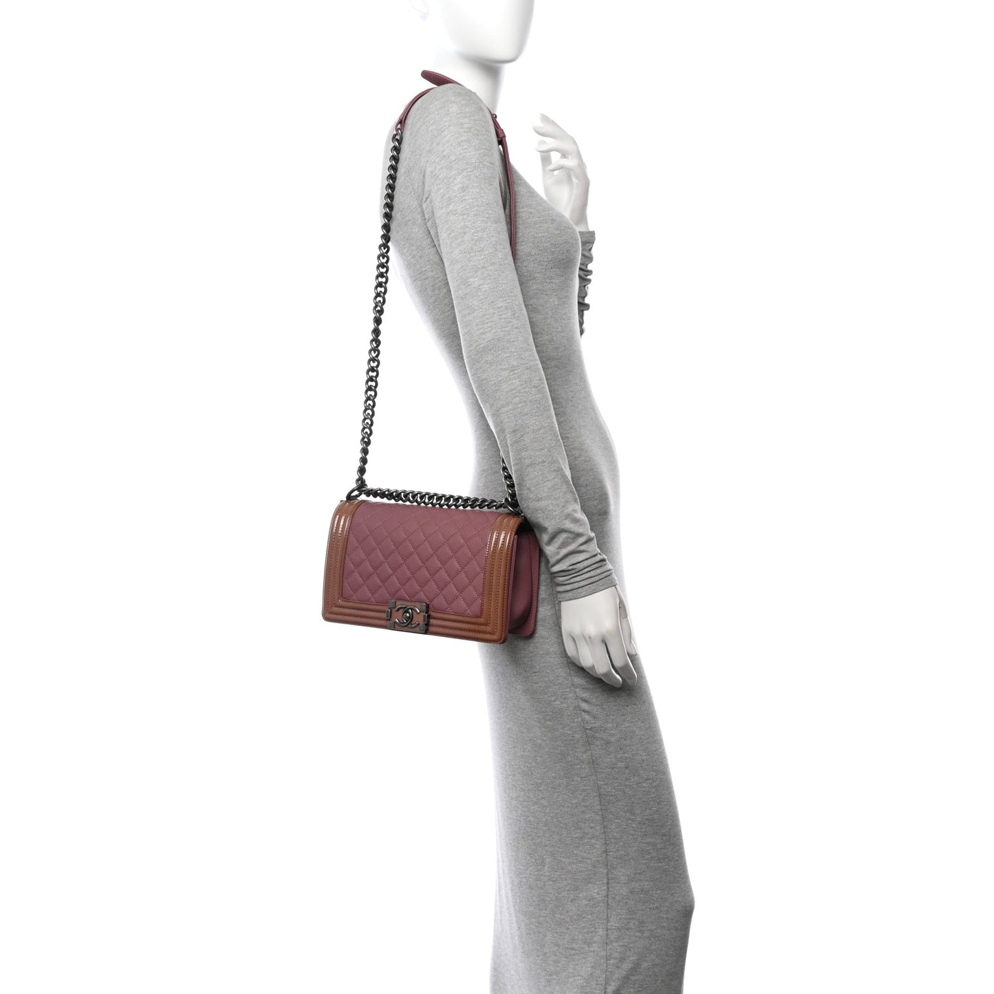 Goatskin Quilted Patent Medium Duo Boy Flap Pink Tan