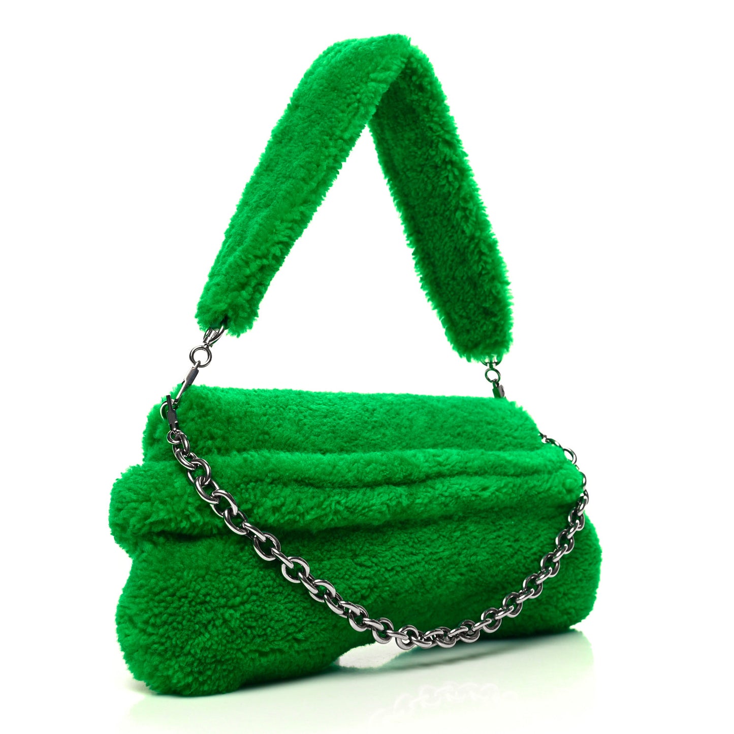 Merino Wool Medium Maxi Horsebit Chain Shoulder Bag Green