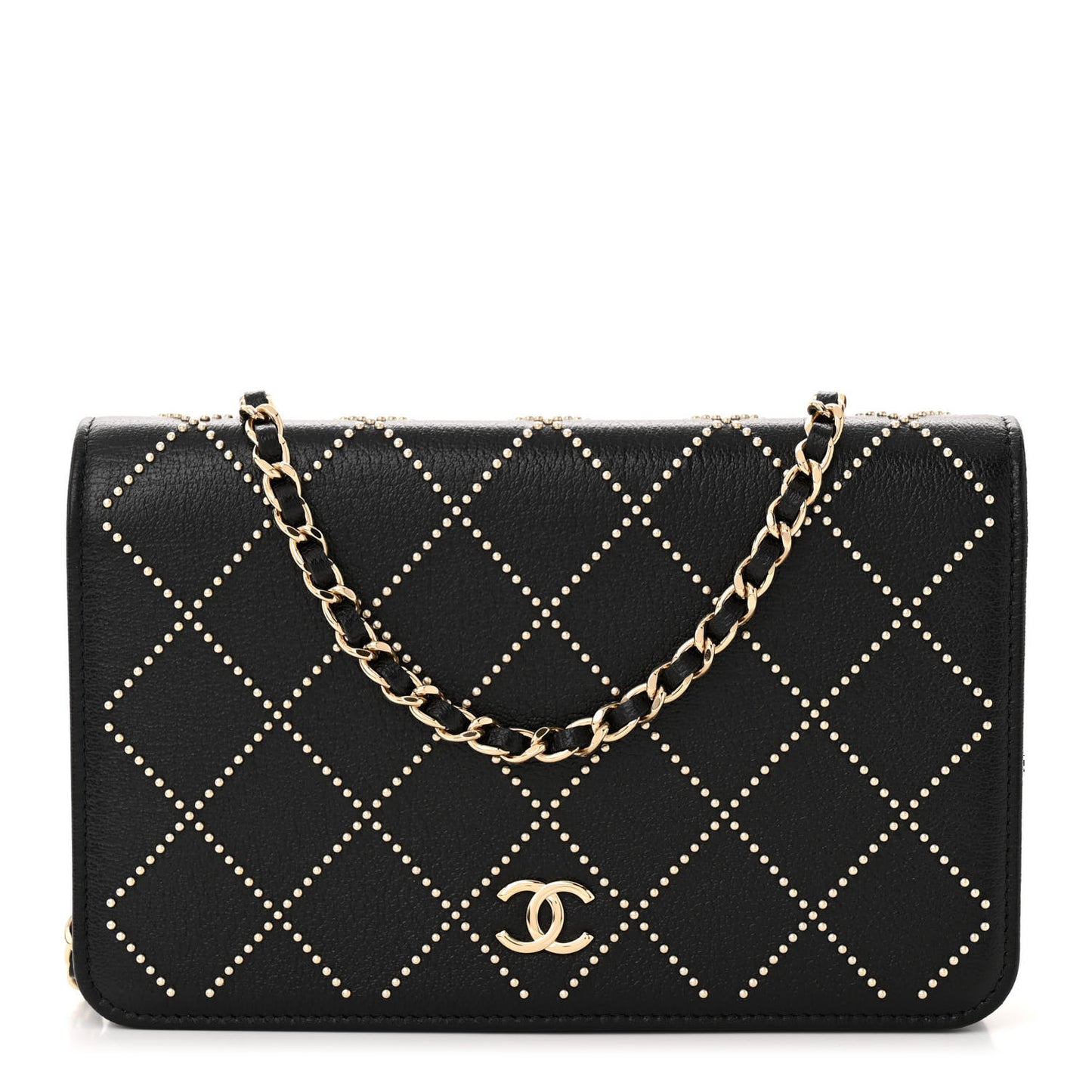 Lambskin Crystal Quilted Wallet On Chain WOC Black