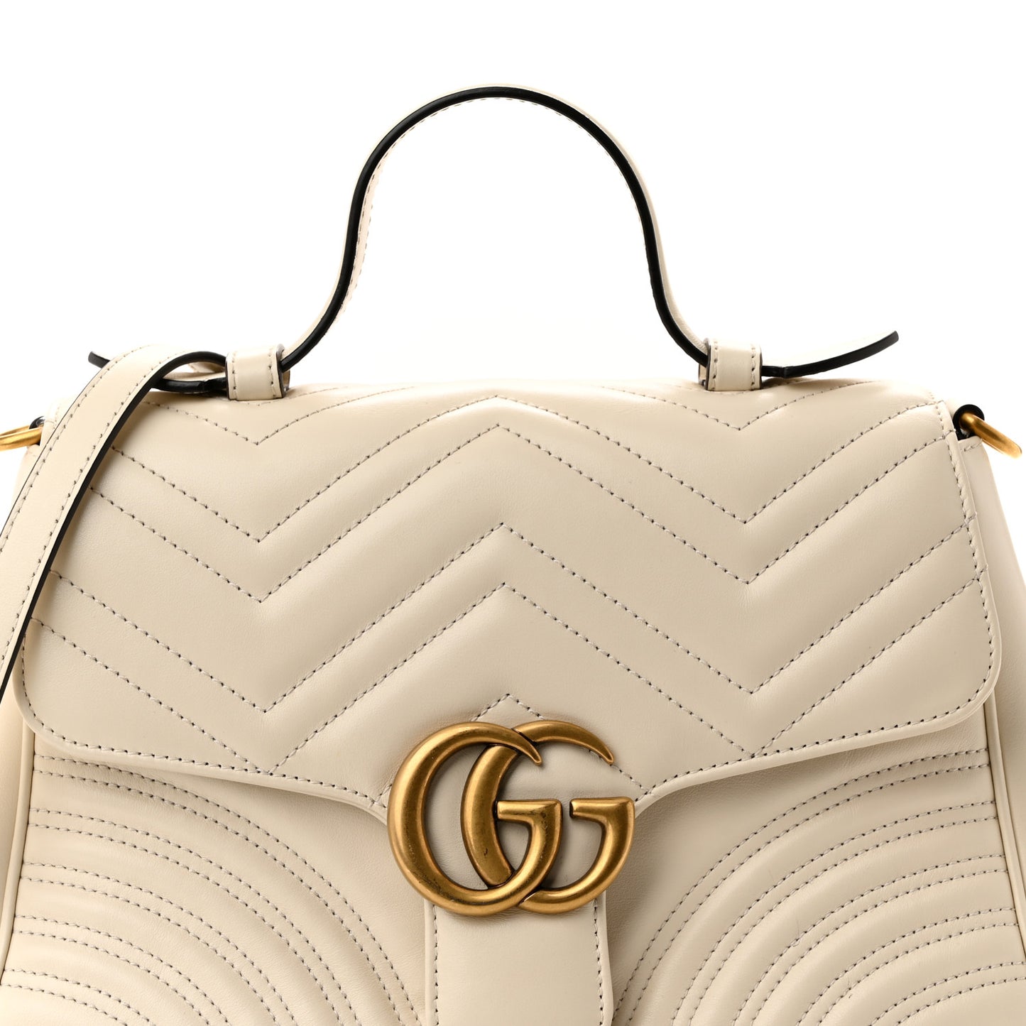 Calfskin Matelasse Small GG Marmont Top Handle Shoulder Bag White