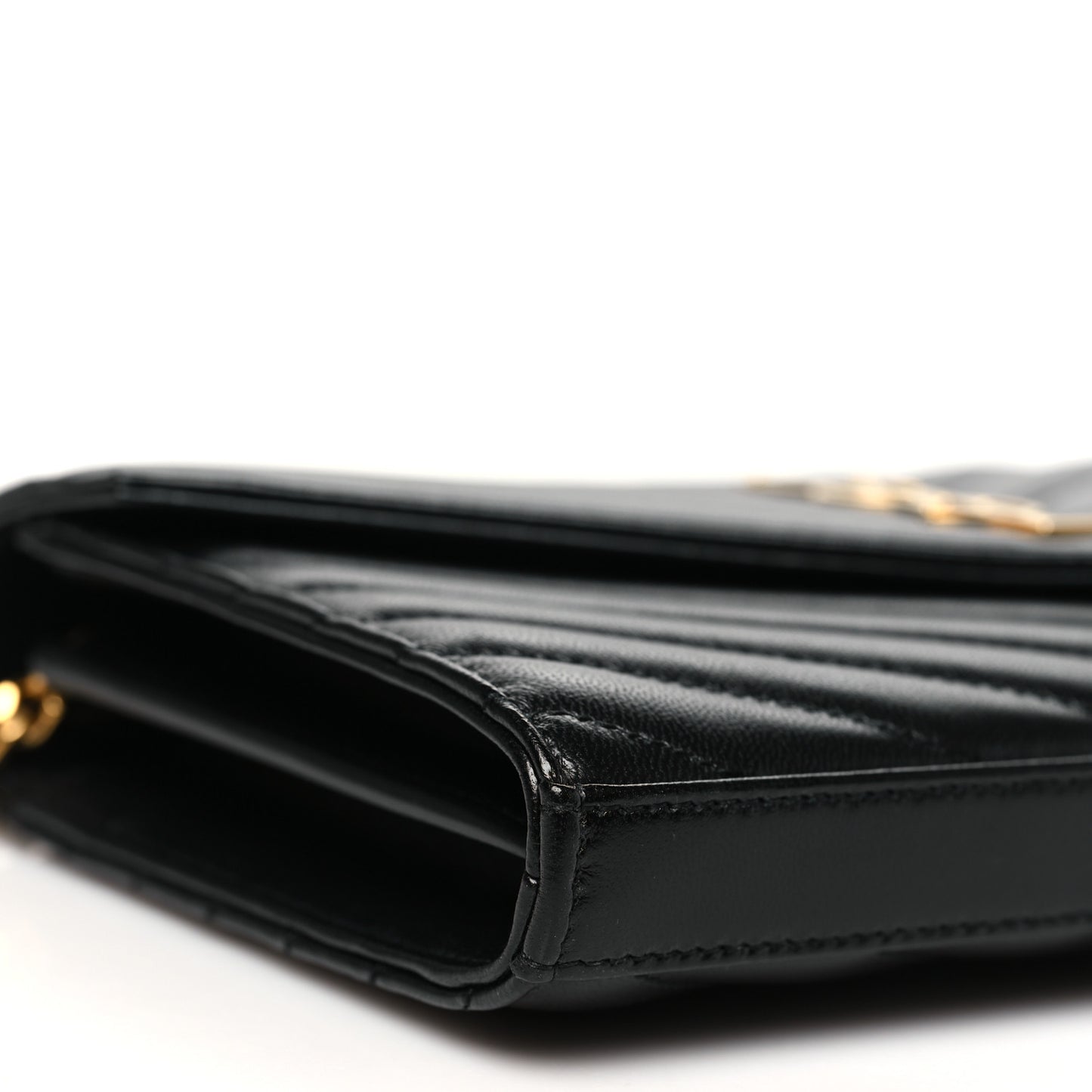 Grain De Poudre Matelasse Chevron Monogram Chain Wallet Black