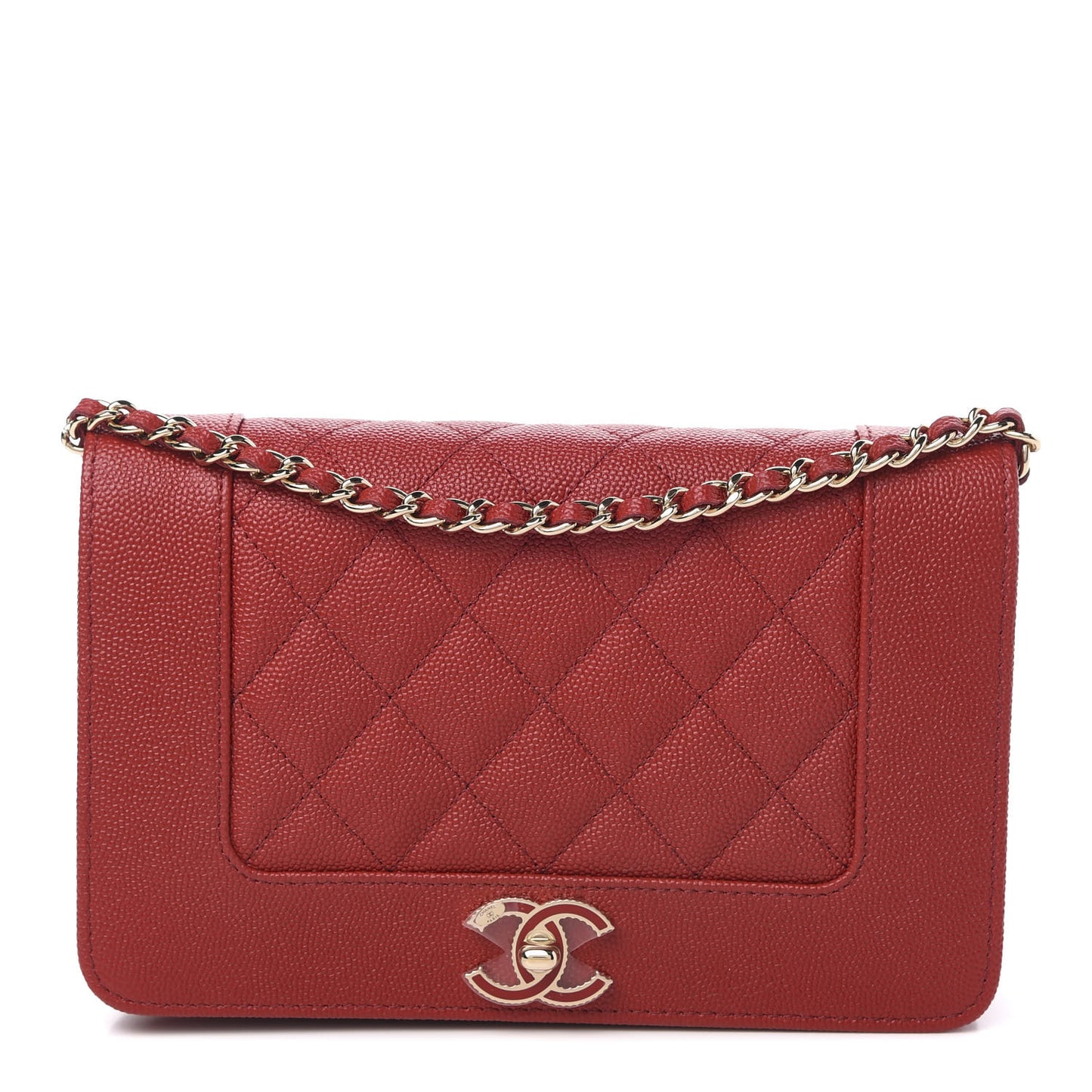 Caviar Quilted Vintage Mademoiselle Wallet On Chain WOC Red