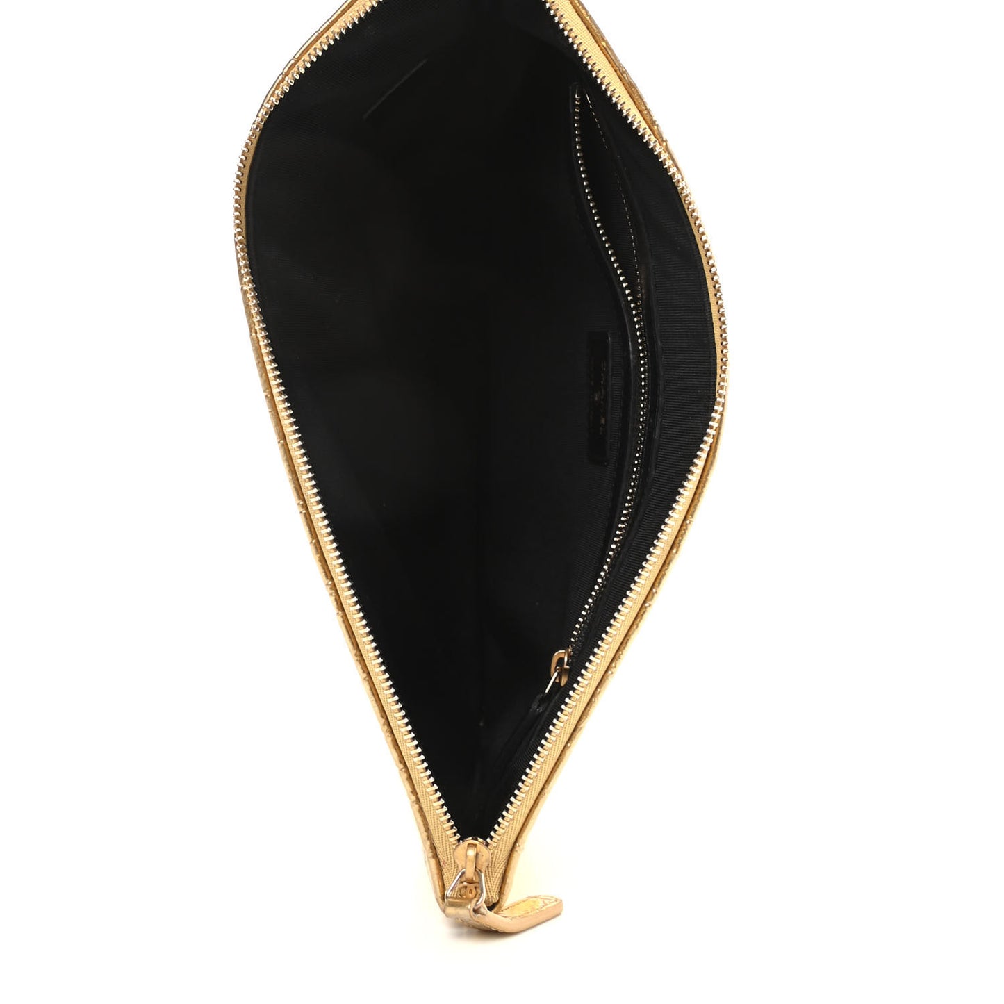 Metallic Calfskin Crocodile Embossed Medium Cocodile Cosmetic Case Gold