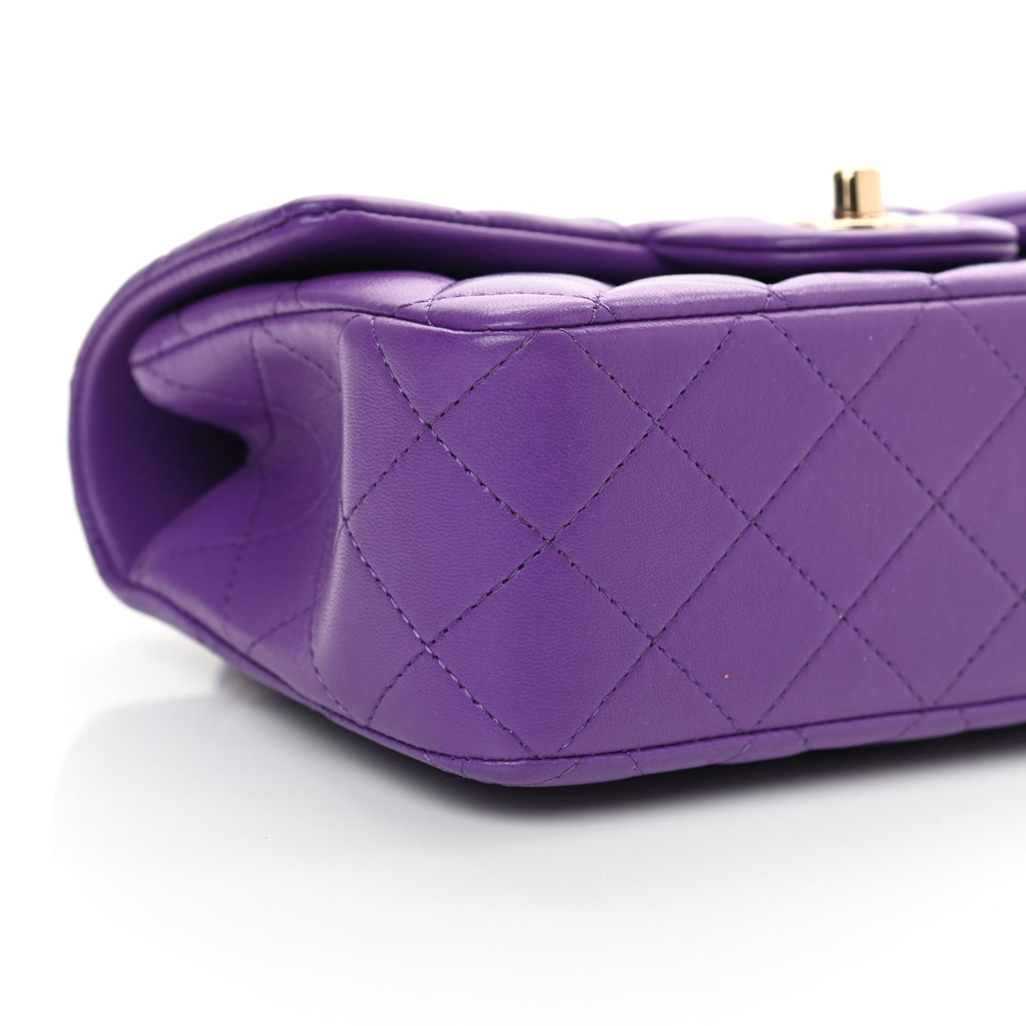 Lambskin Quilted Mini Top Handle Rectangular Flap Dark Purple