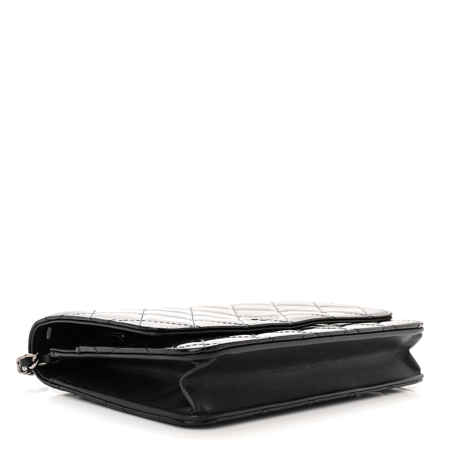 Patent Quilted Wallet On Chain WOC Black