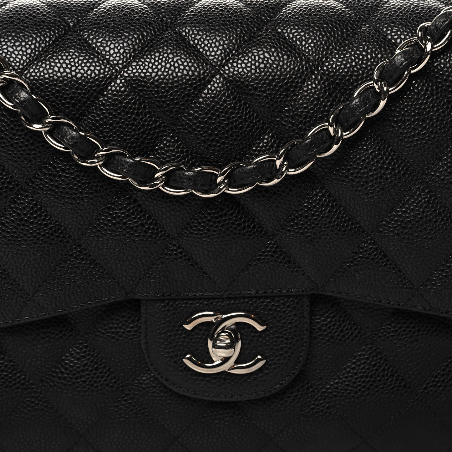 Caviar Quilted Jumbo Double Flap Black